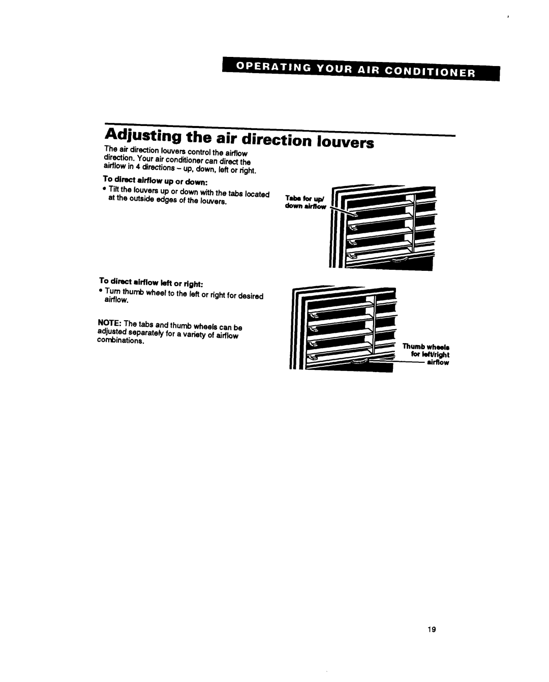 Whirlpool ACSIOZ ACS520 warranty Adjusting the air direction louvers 