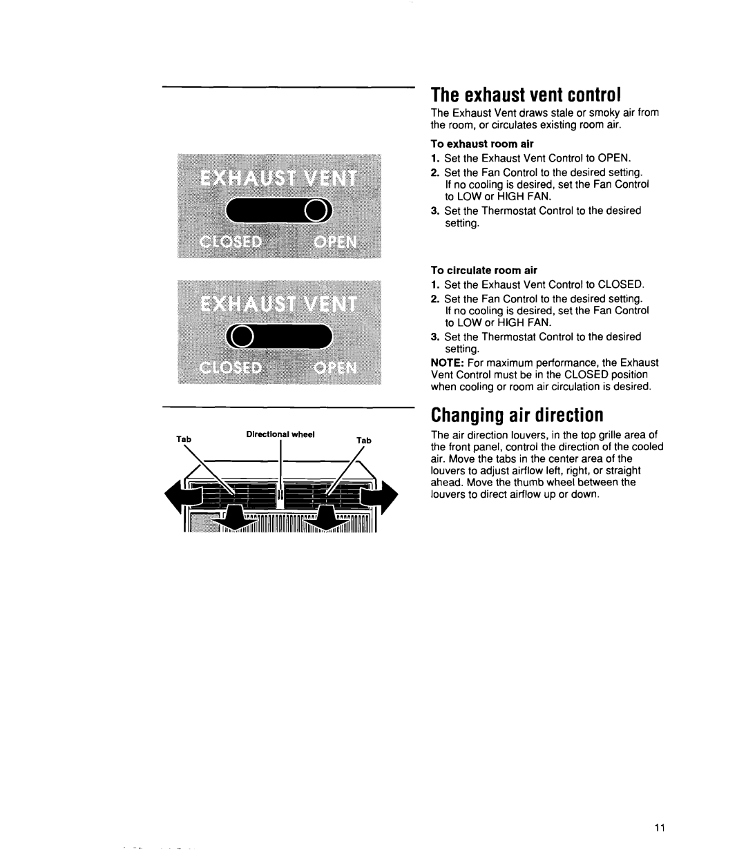 Whirlpool ACU072XE installation instructions The exhaustvent control, Changingair direction 