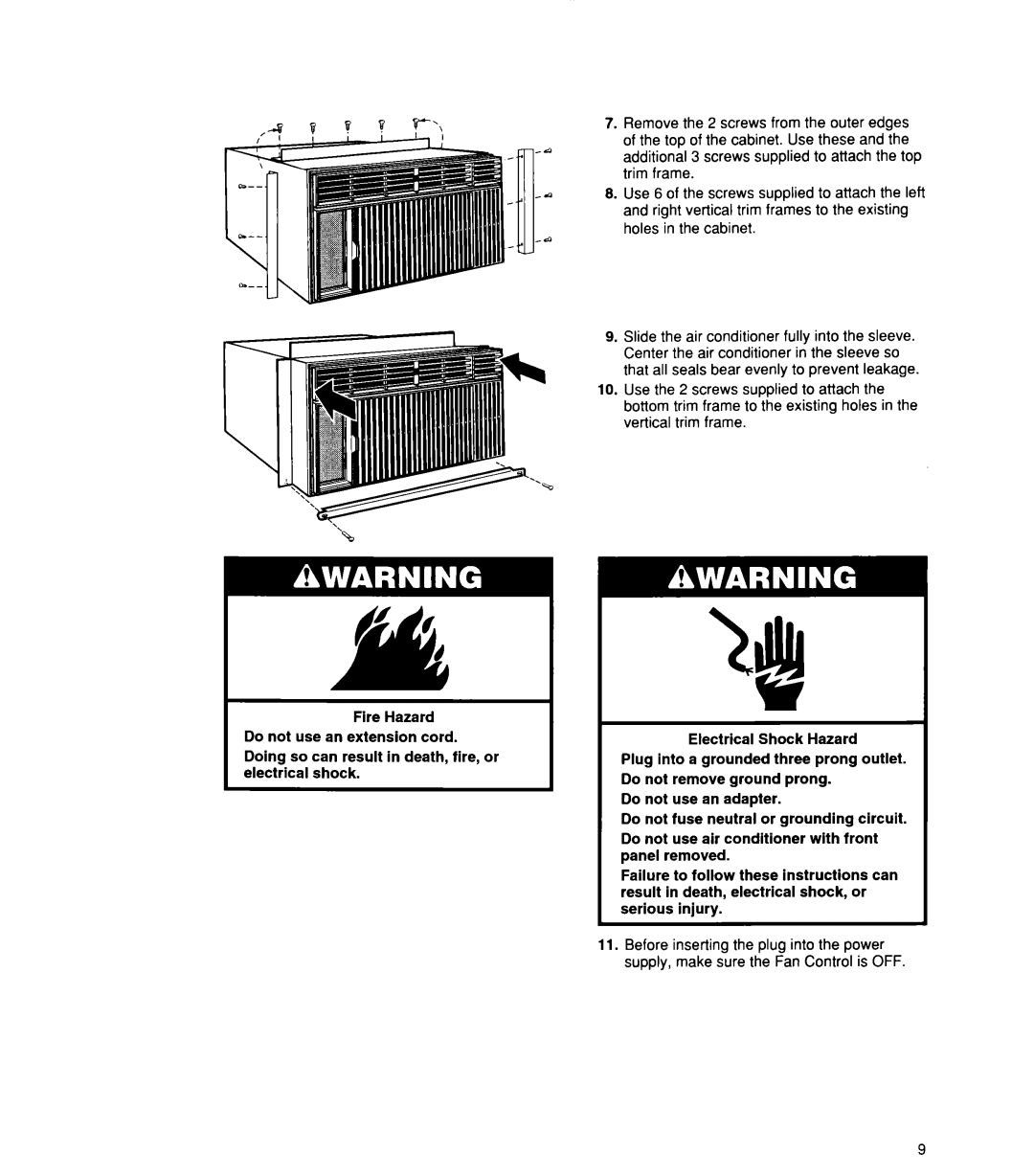 Whirlpool ACU072XE installation instructions 