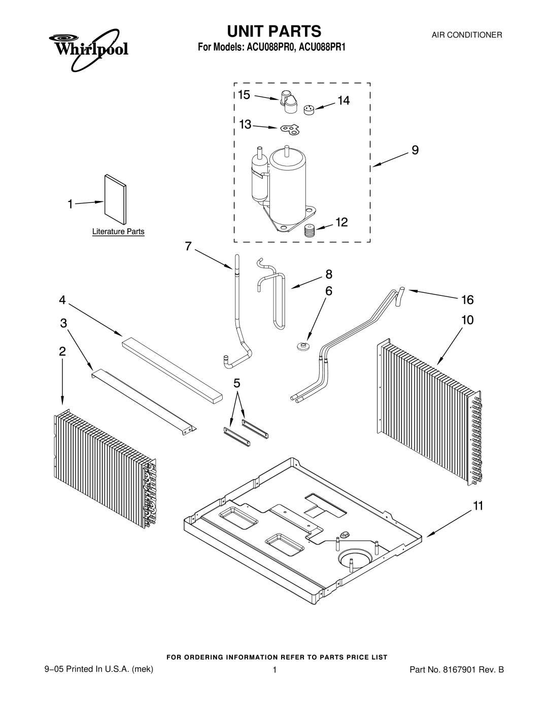 Whirlpool ACU088PR0, ACU088PR1 manual Unit Parts 