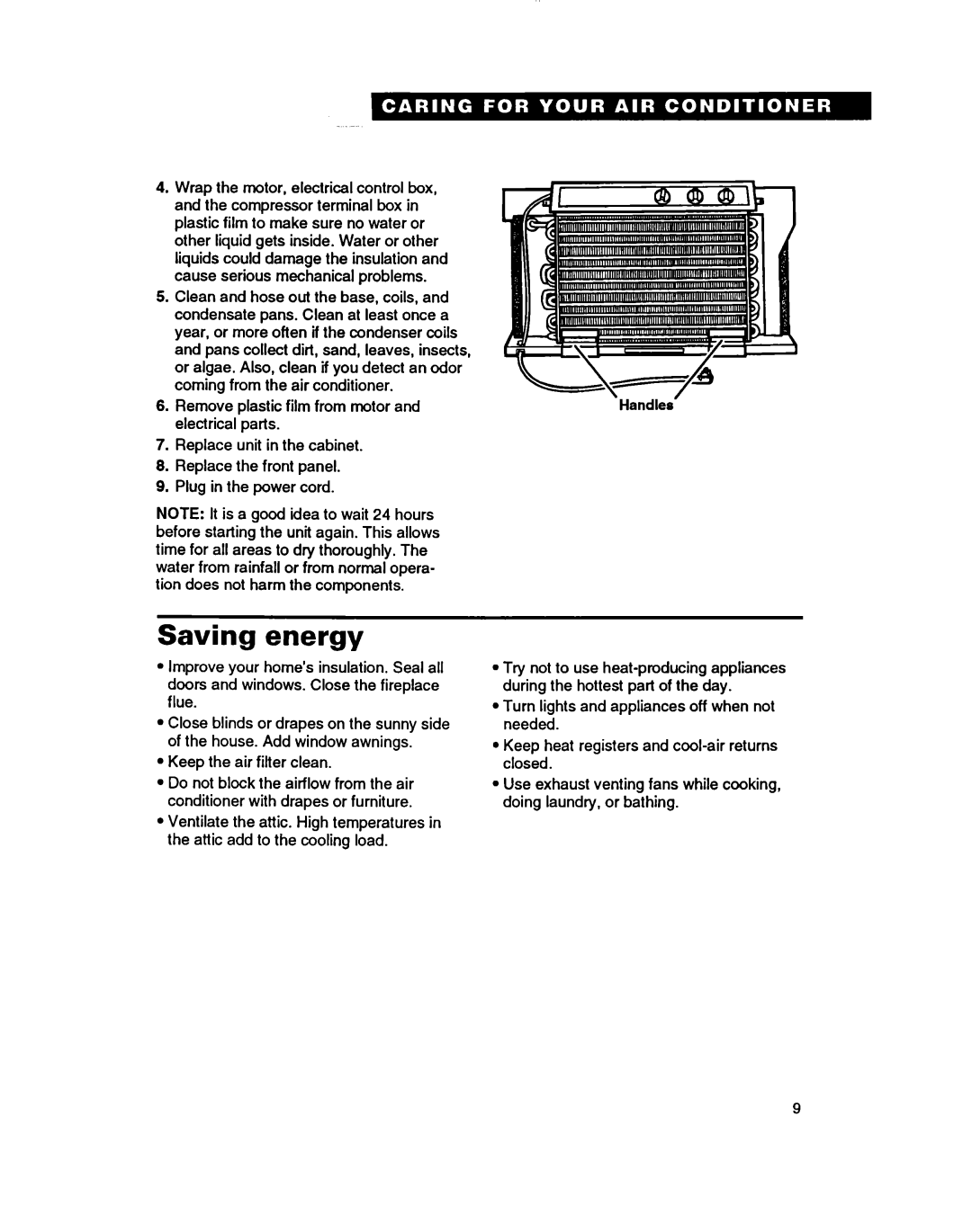 Whirlpool ACU124XD0 warranty p, Saving energy 