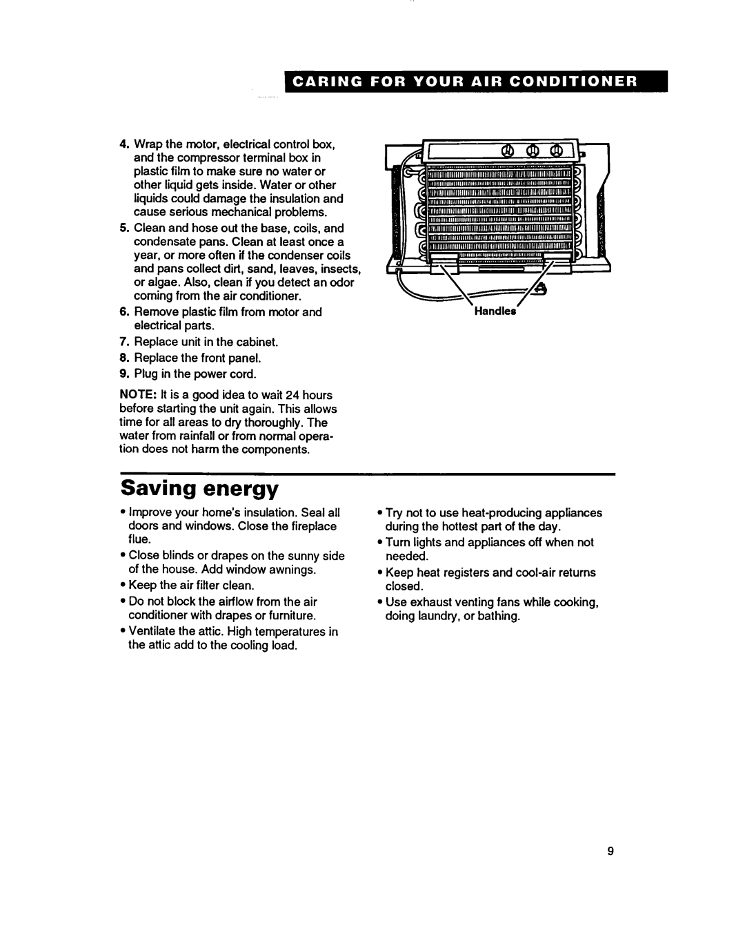 Whirlpool ACU124XD0 warranty L\-p, Saving energy 
