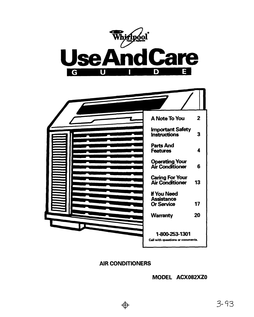 Whirlpool warranty AIR Conditioners Model ACXO82XZO 