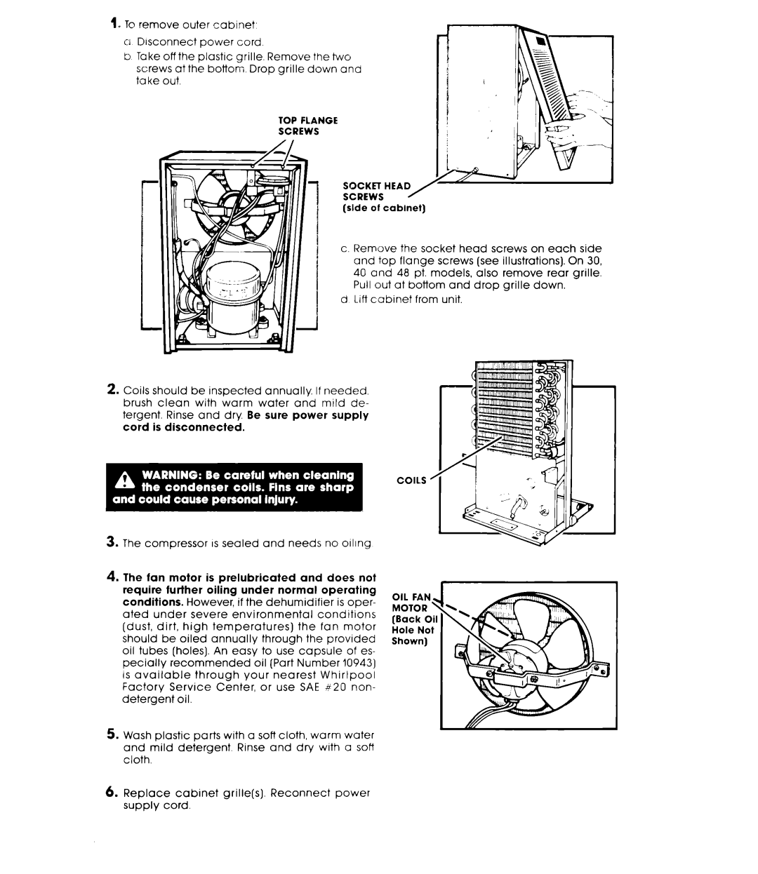 Whirlpool AD0402XS0 manual To remove outer cabinet o Disconnect power cord, TOP FLANGE SCREWS side of cabinet, Coils 