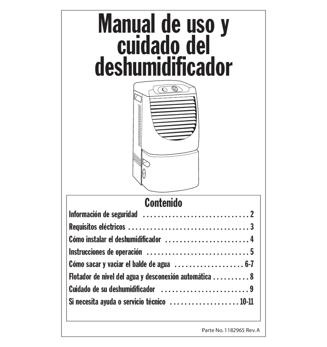 Whirlpool AD25BBK0 manual Manual de uso y Cuidado del Deshumidificador 