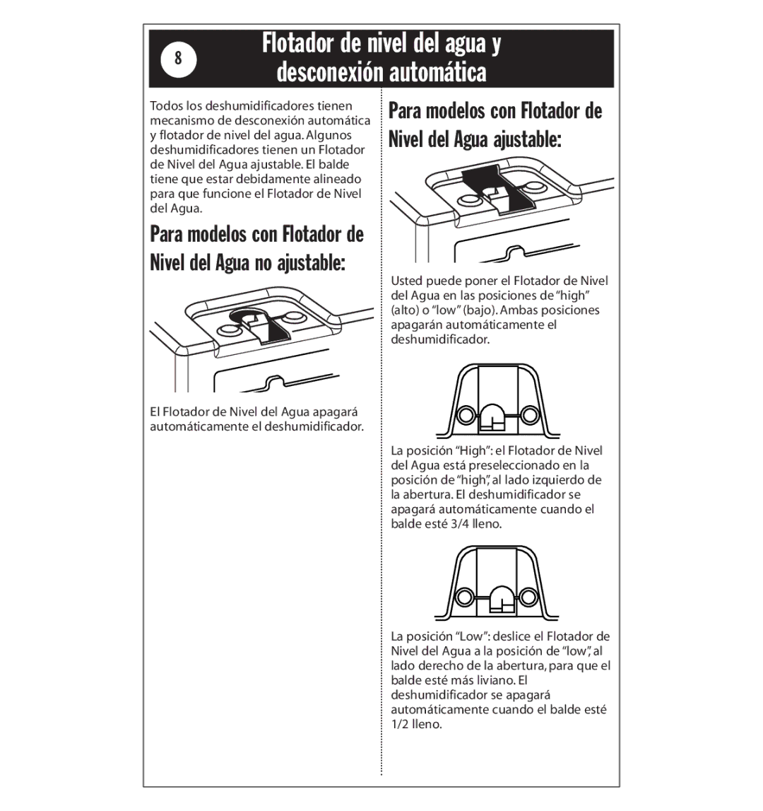 Whirlpool AD25BBK0 manual Flotador de nivel del agua y Desconexión automática 
