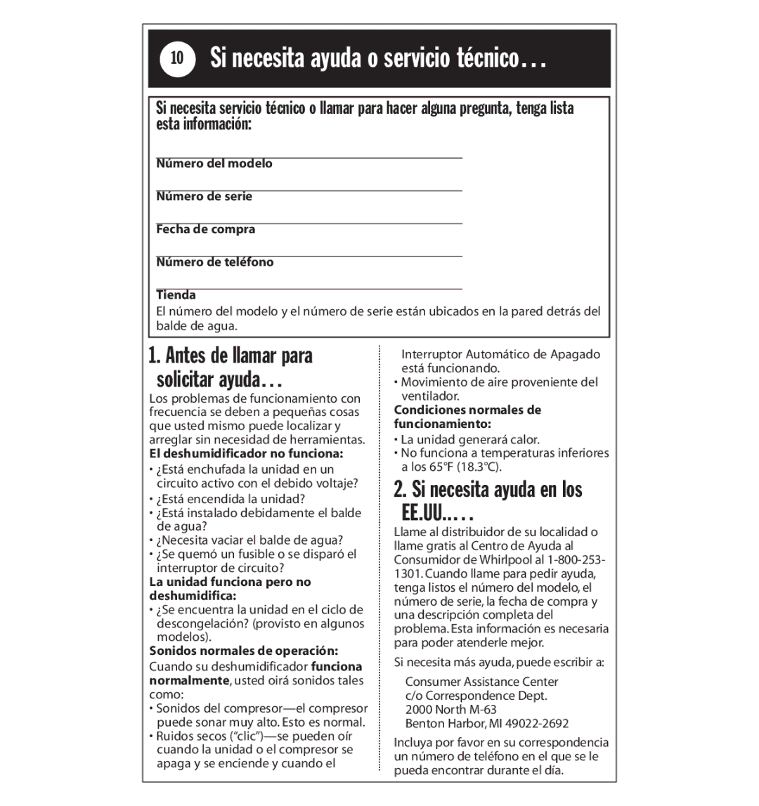 Whirlpool AD25BBK0 manual Si necesita ayuda o servicio técnico…, Antes de llamar para solicitar ayuda… 