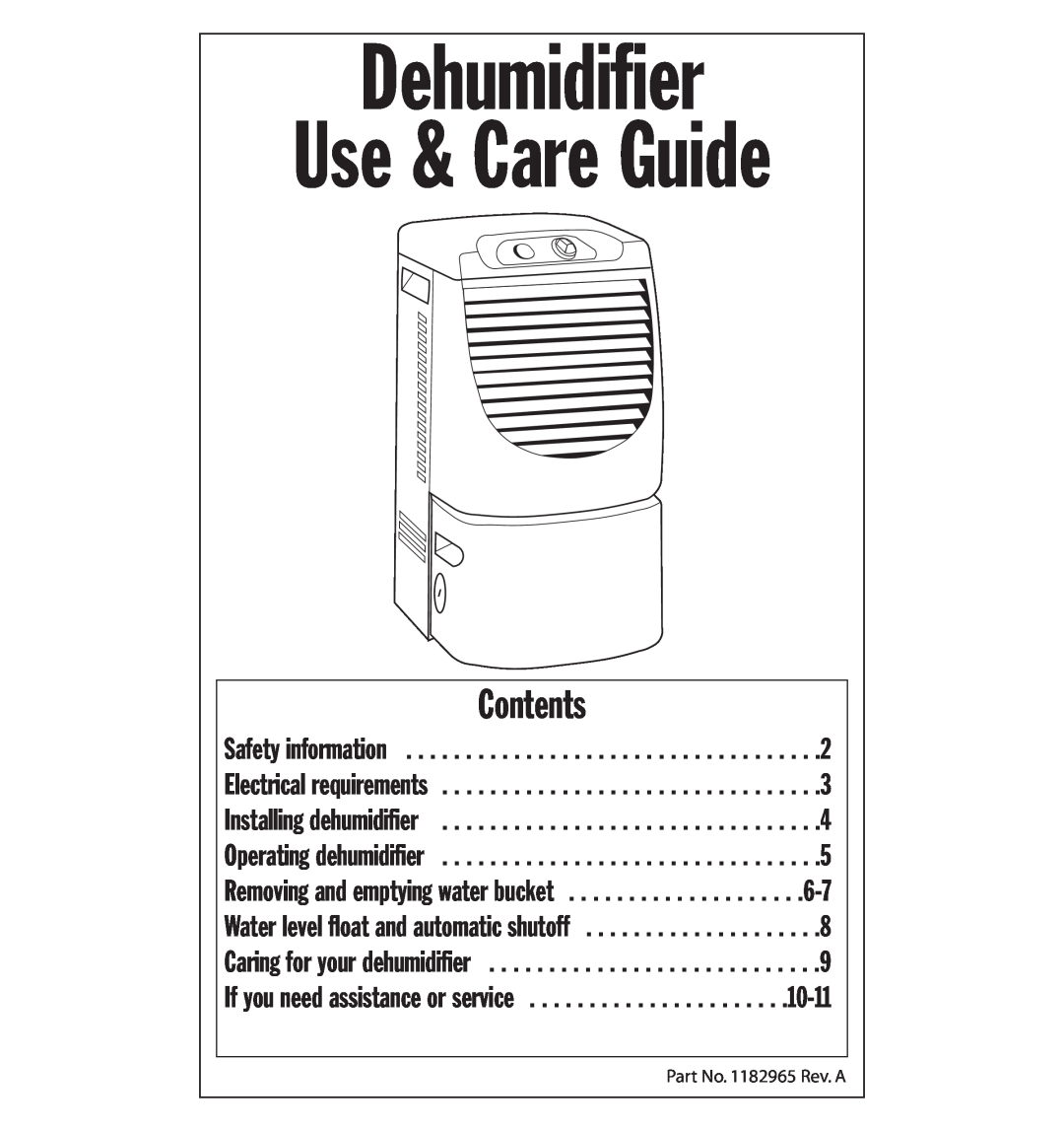 Whirlpool AD25BBK0 manual Contents, Dehumidifier Use & Care Guide 