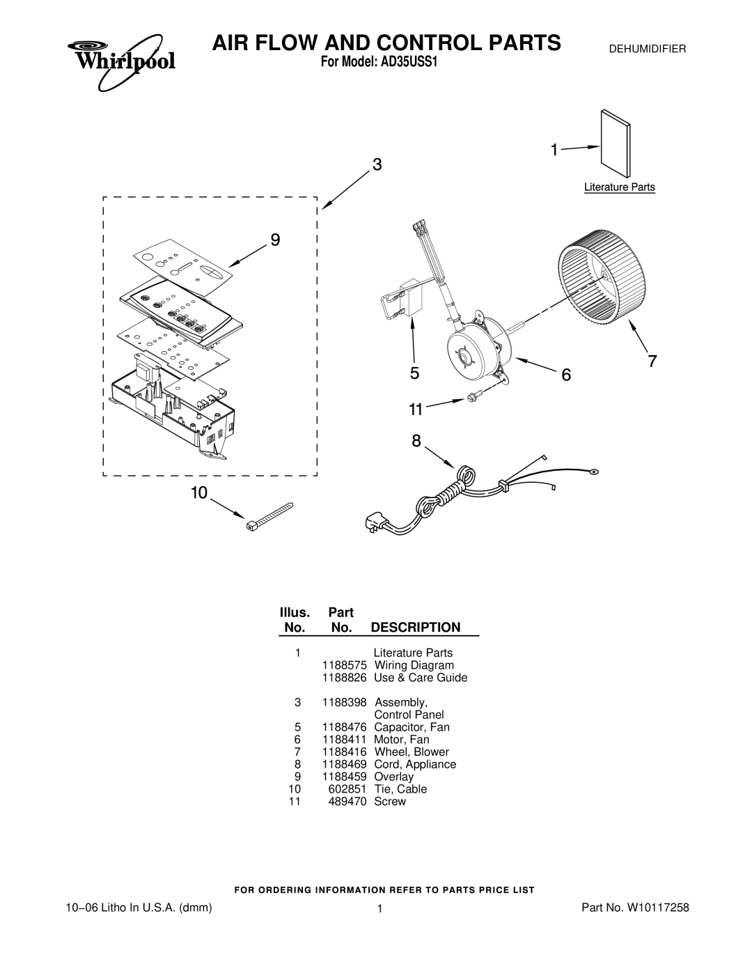 Whirlpool AD35USS1 manual AIR Flow and Control Parts 