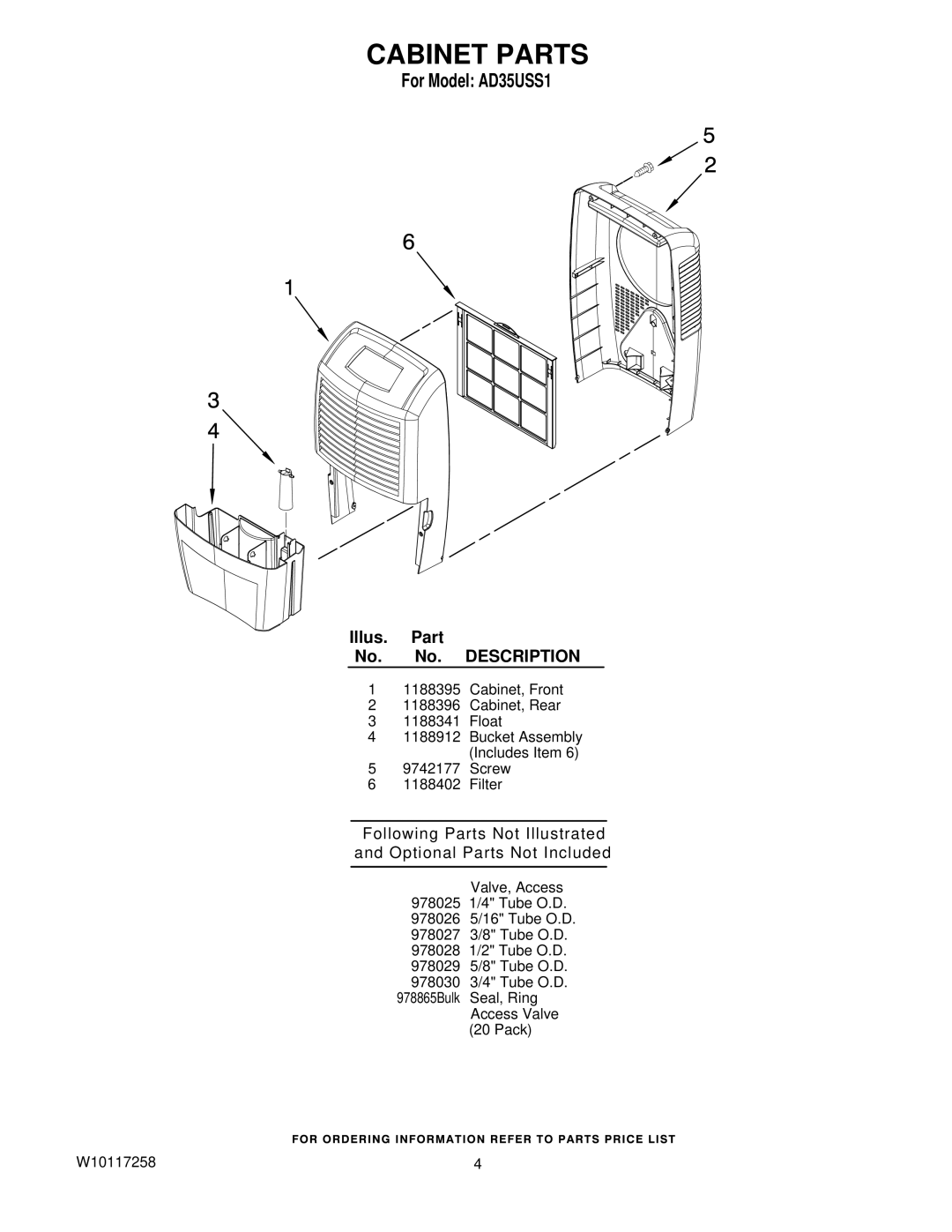 Whirlpool AD35USS1 manual Cabinet Parts 