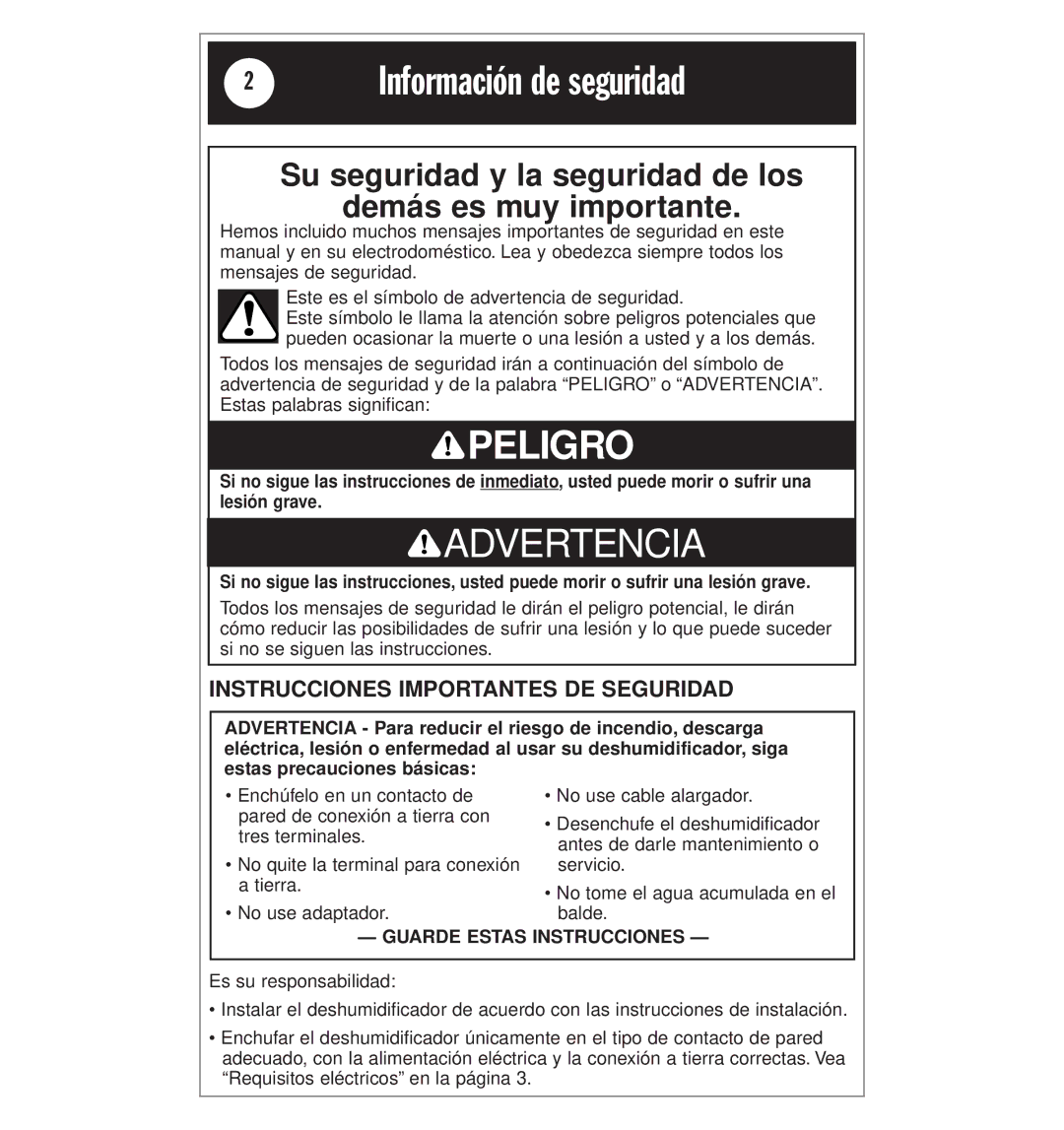 Whirlpool AD40LJ0 manual Información de seguridad, Su seguridad y la seguridad de los demás es muy importante 