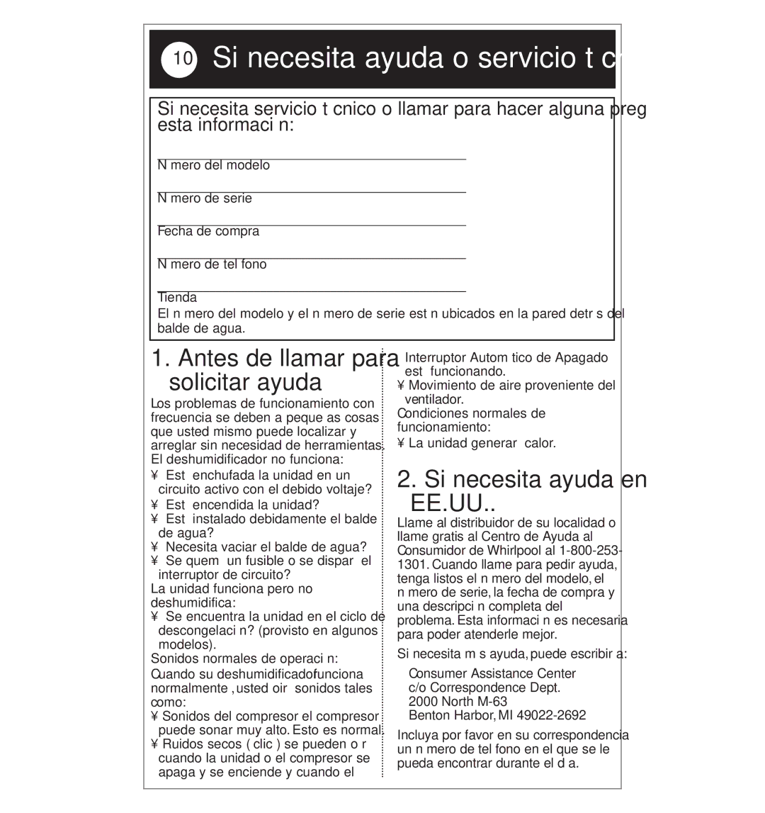 Whirlpool AD40LJ0 manual Si necesita ayuda o servicio técnico…, Solicitar ayuda… 