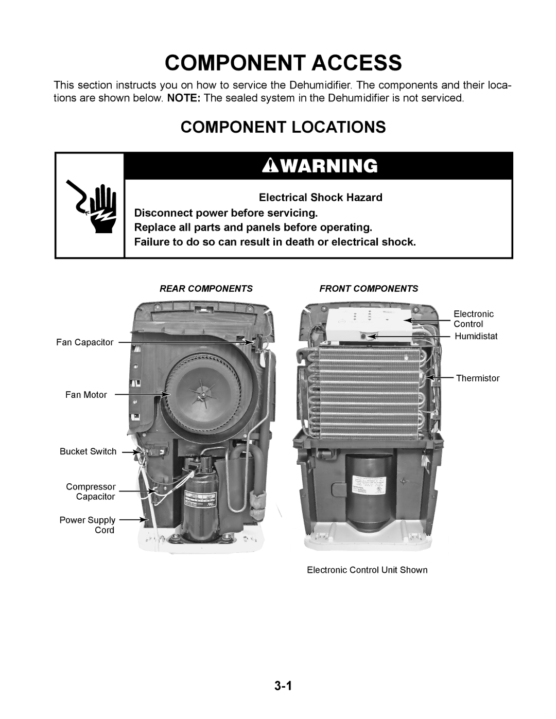 Whirlpool AD35USS, AD50DSS, AD70USS, AD50USS, AD35DSS, AD25BSS manual Component Access, Component Locations 