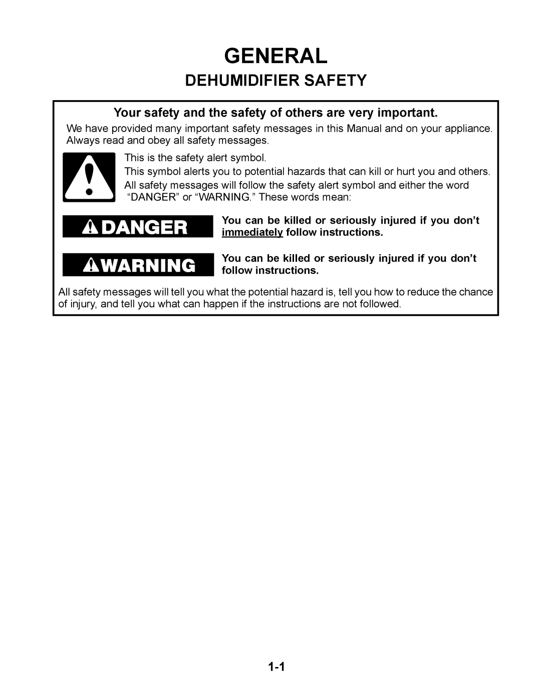 Whirlpool AD35USS, AD50DSS, AD70USS manual General, Dehumidifier Safety, You can be killed or seriously injured if you don’t 