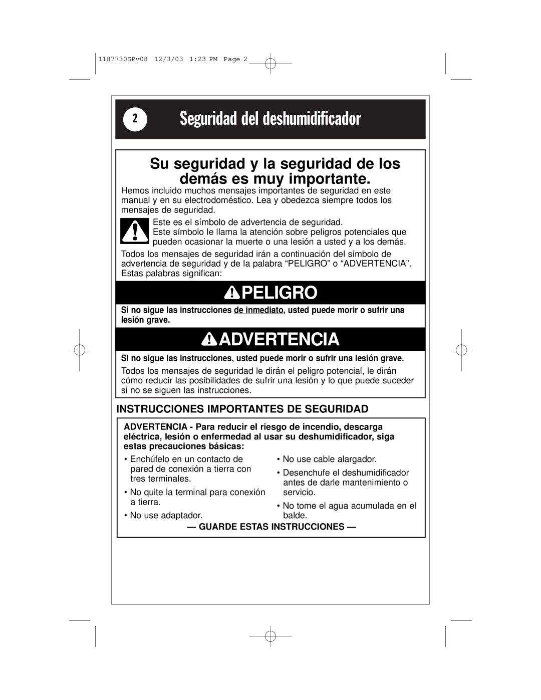 Whirlpool AD65USM2 installation instructions Peligro 