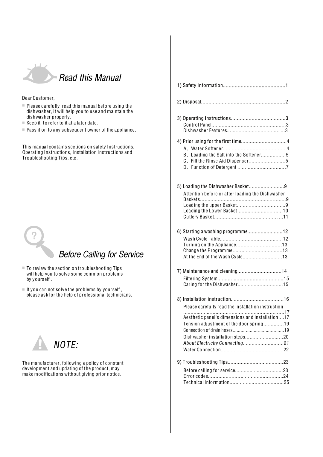 Whirlpool ADG 175 manual Dear Customer 