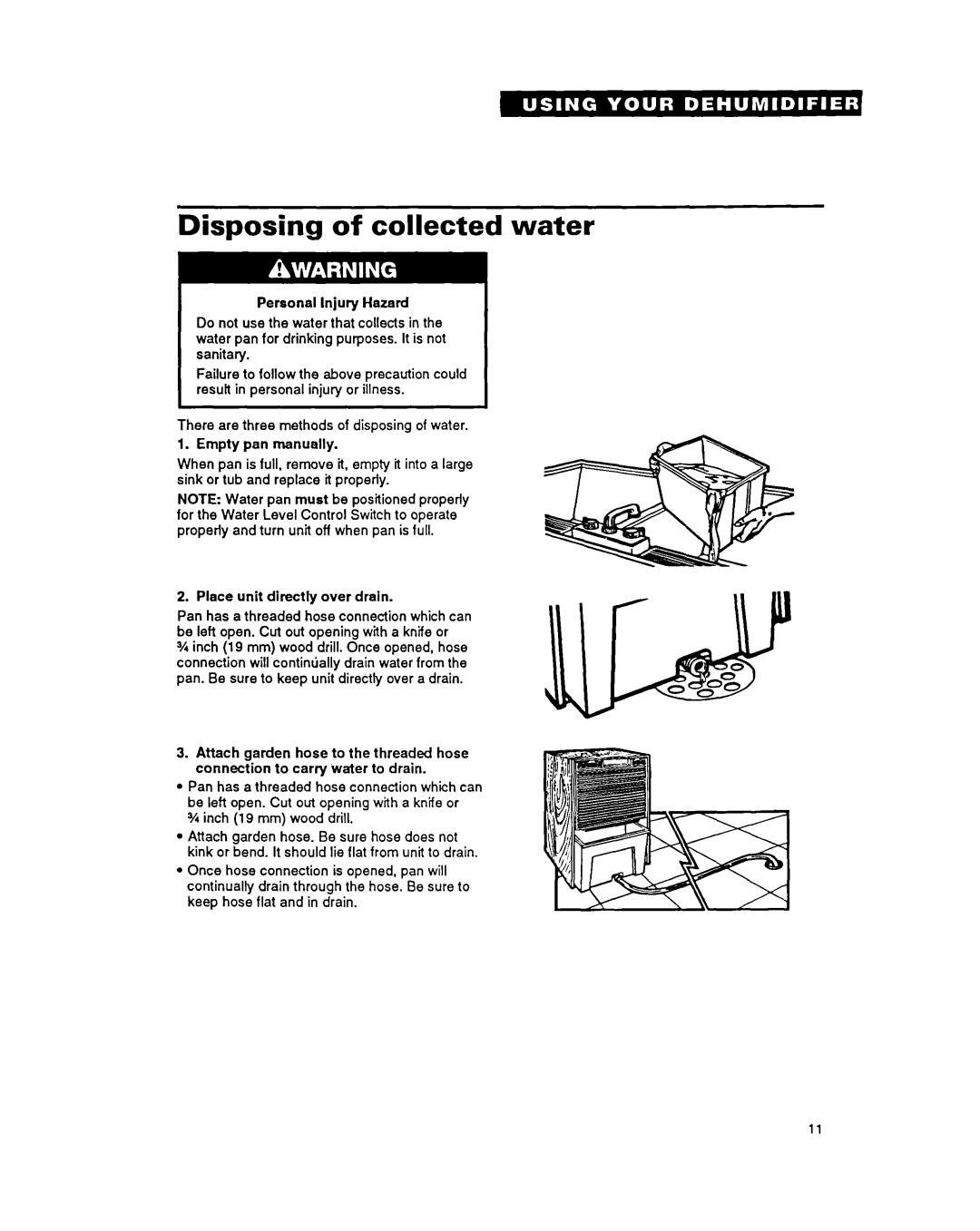 Whirlpool ADO40, ADO15 warranty Disposing of collected water 