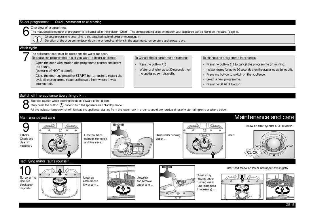 Whirlpool ADP 2315 manual Wash cycle, Switch off the appliance Everything o.k, Maintenance and care 