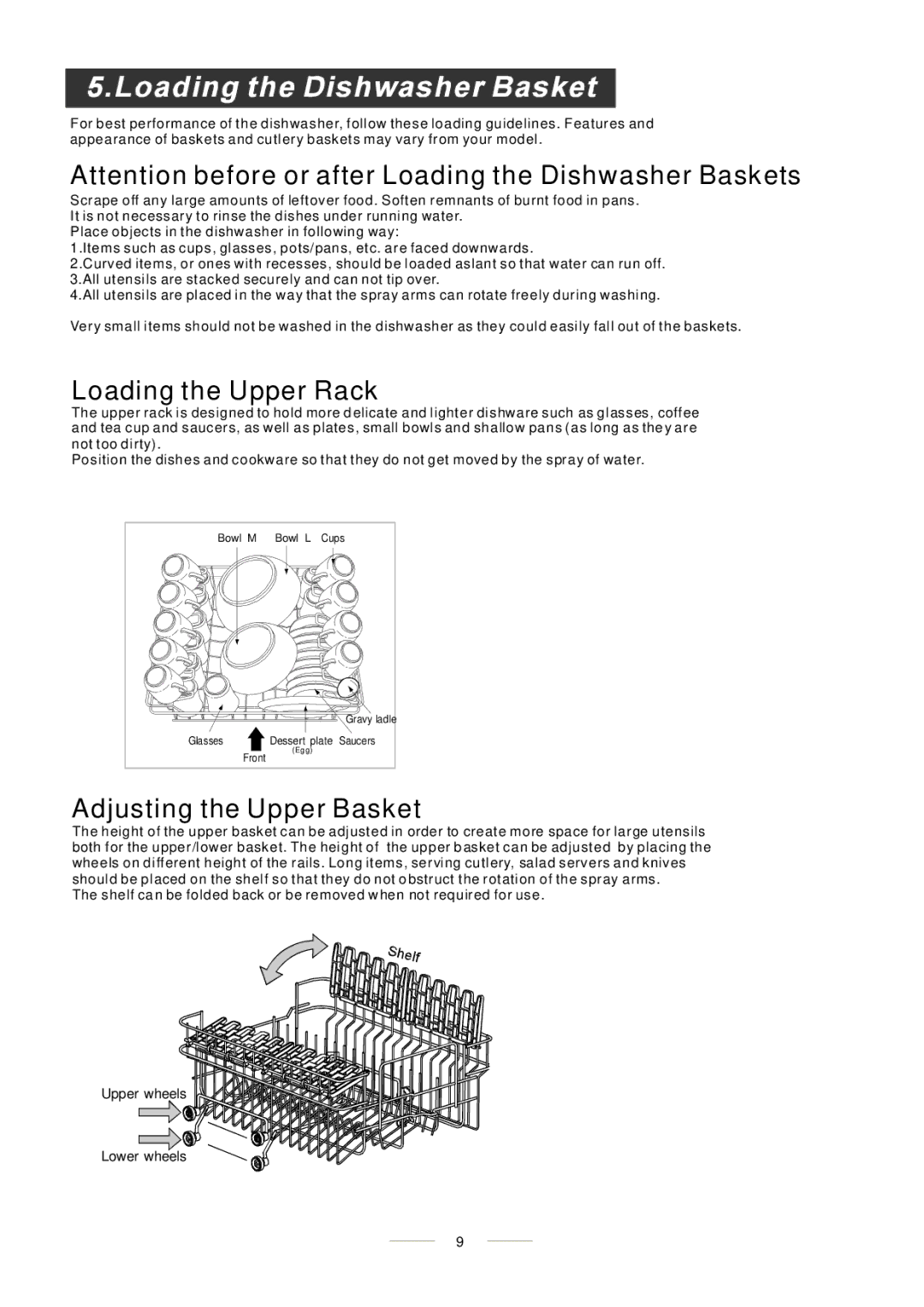 Whirlpool ADP 451 manual Loading the Upper Rack, Adjusting the Upper Basket 