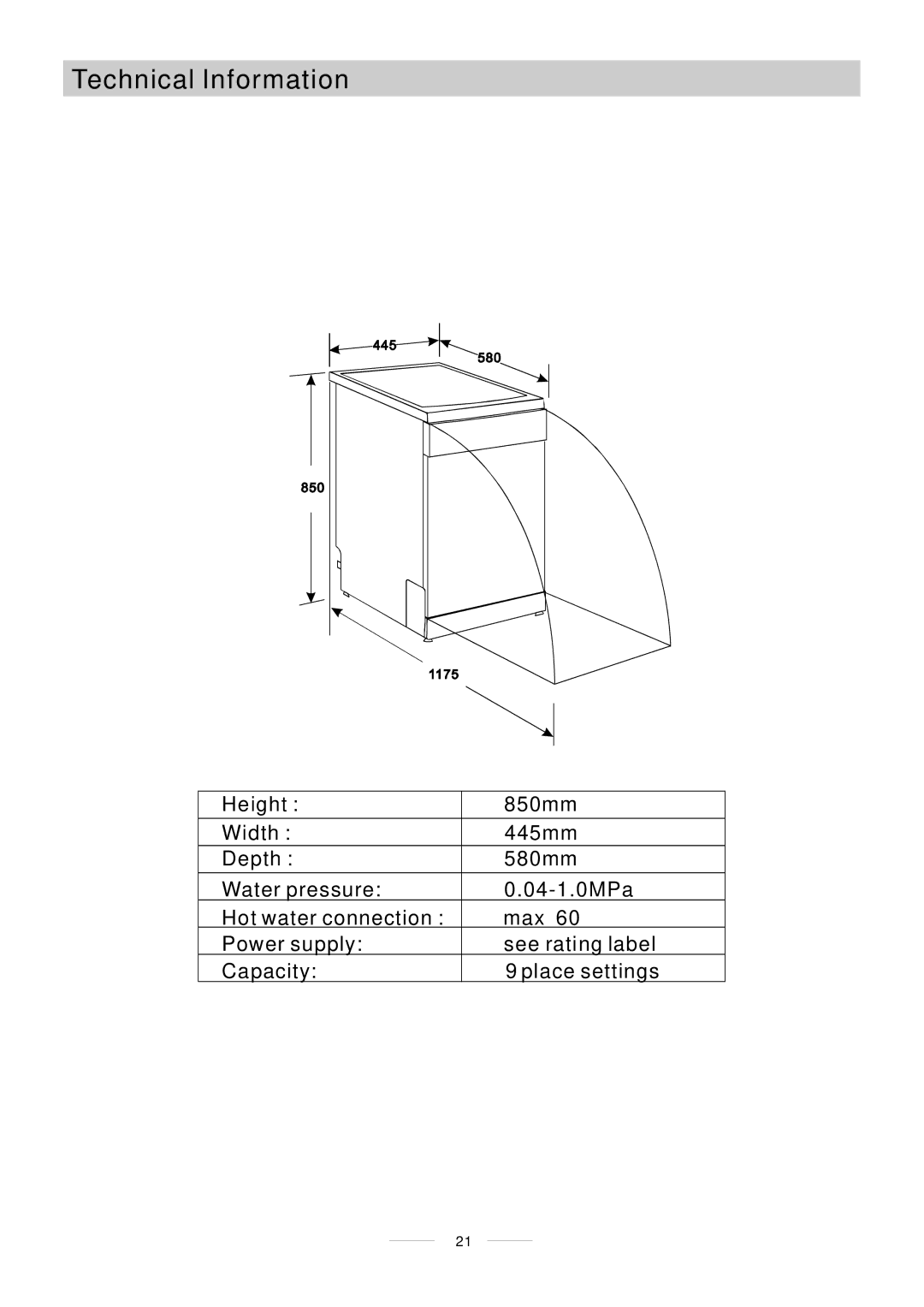 Whirlpool ADP 451 manual Technical Information 