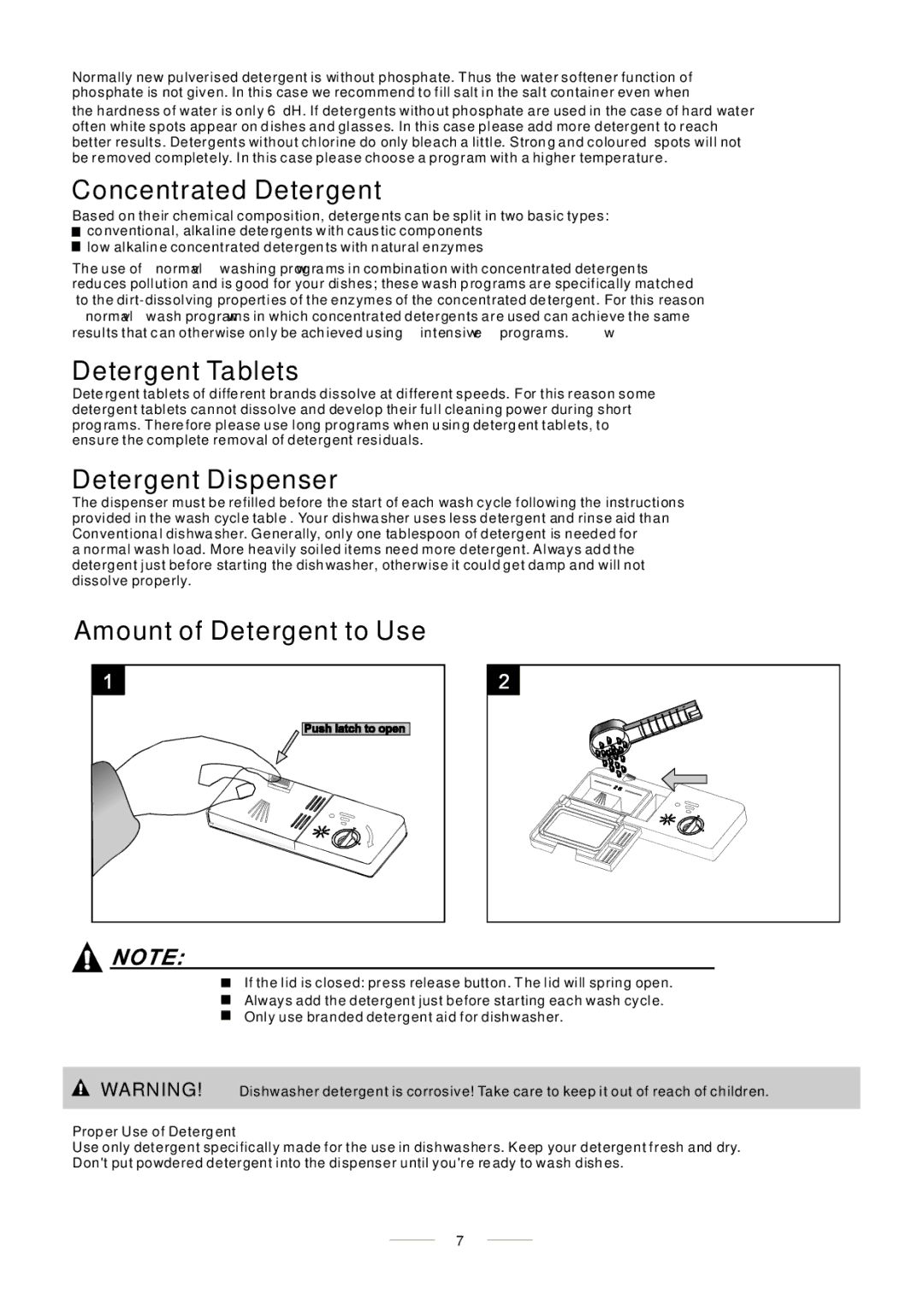 Whirlpool ADP 451 manual Concentrated Detergent, Detergent Tablets, Detergent Dispenser, Amount of Detergent to Use 