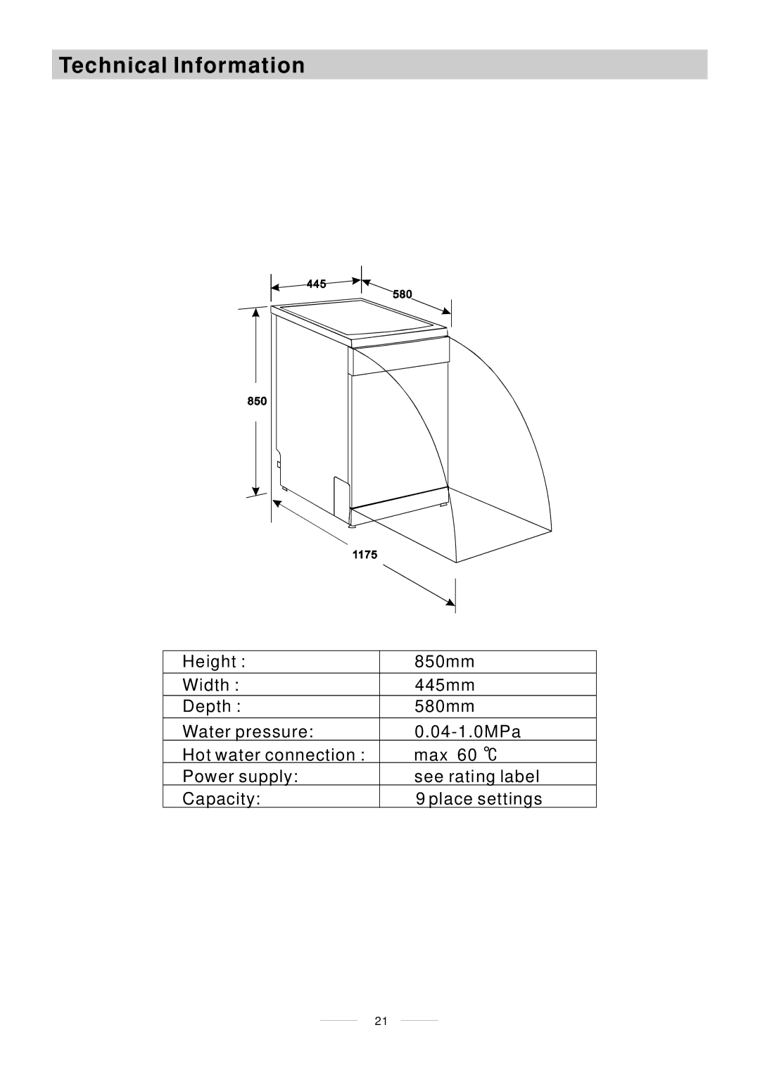 Whirlpool ADP 750 manual Technical Information 