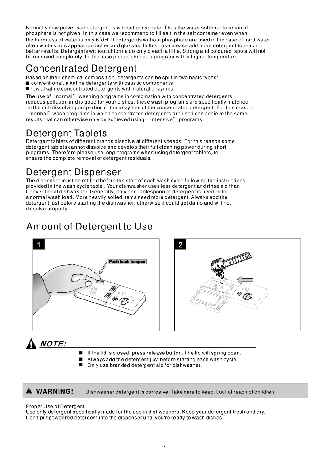 Whirlpool ADP 750 manual Concentrated Detergent, Detergent Tablets, Detergent Dispenser, Amount of Detergent to Use 