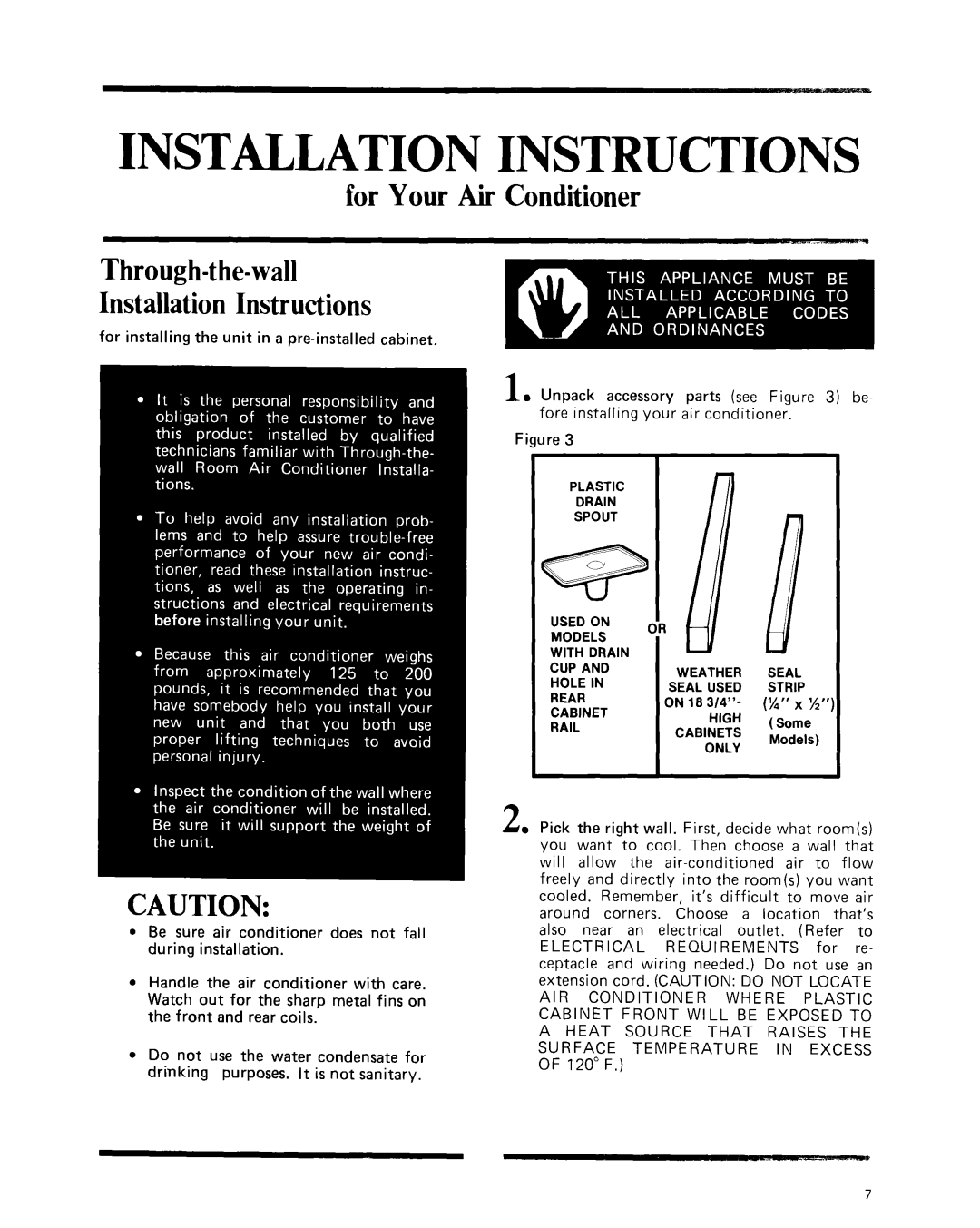 Whirlpool manual for Your Air Conditioner Through-the-wall, Installation Instructions 