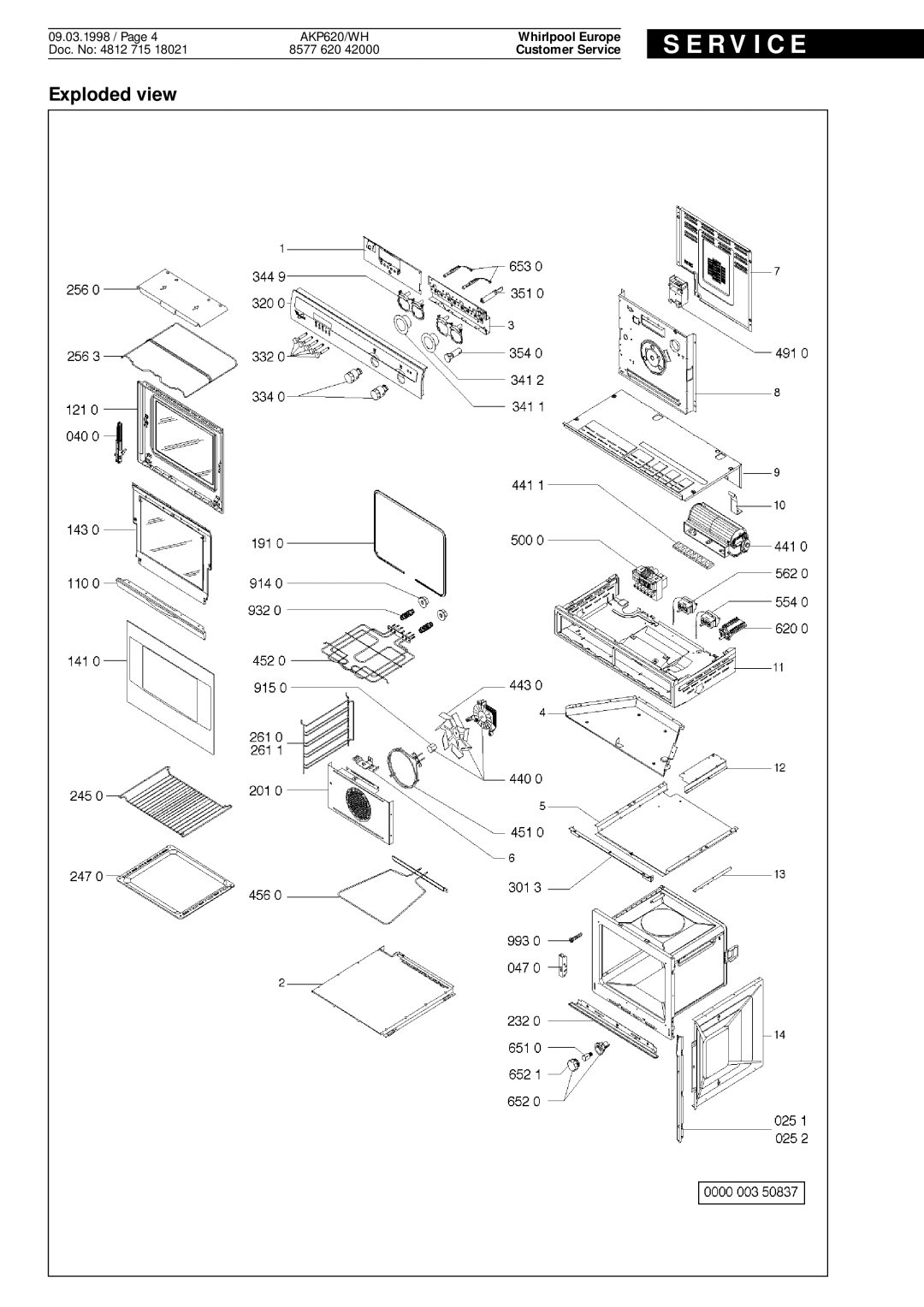 Whirlpool AKP620 service manual Exploded view 