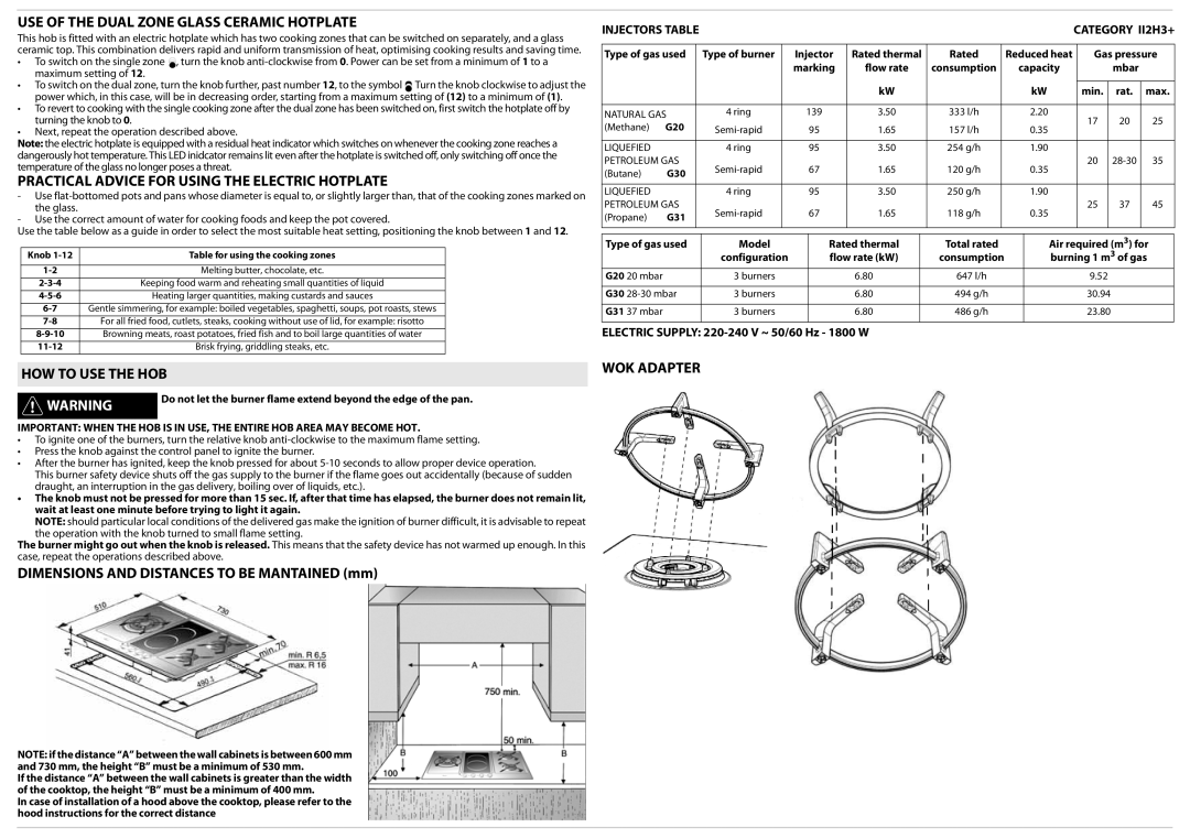 Whirlpool AKT 759 user manual USE of the Dual Zone Glass Ceramic Hotplate, Practical Advice for Using the Electric Hotplate 