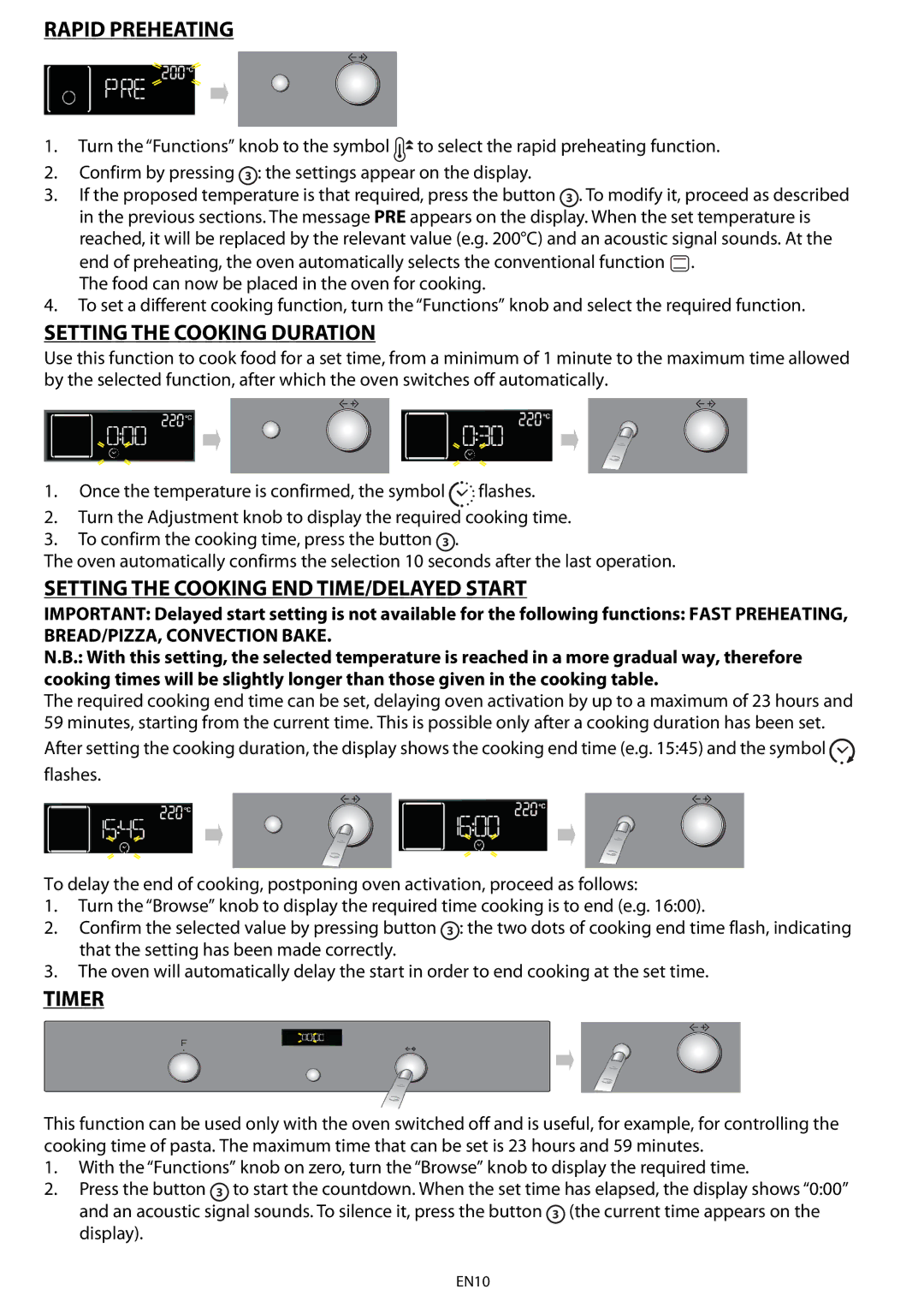 Whirlpool AKZ 561 manual Rapid Preheating, Setting the Cooking Duration, Setting the Cooking END TIME/DELAYED Start, Timer 