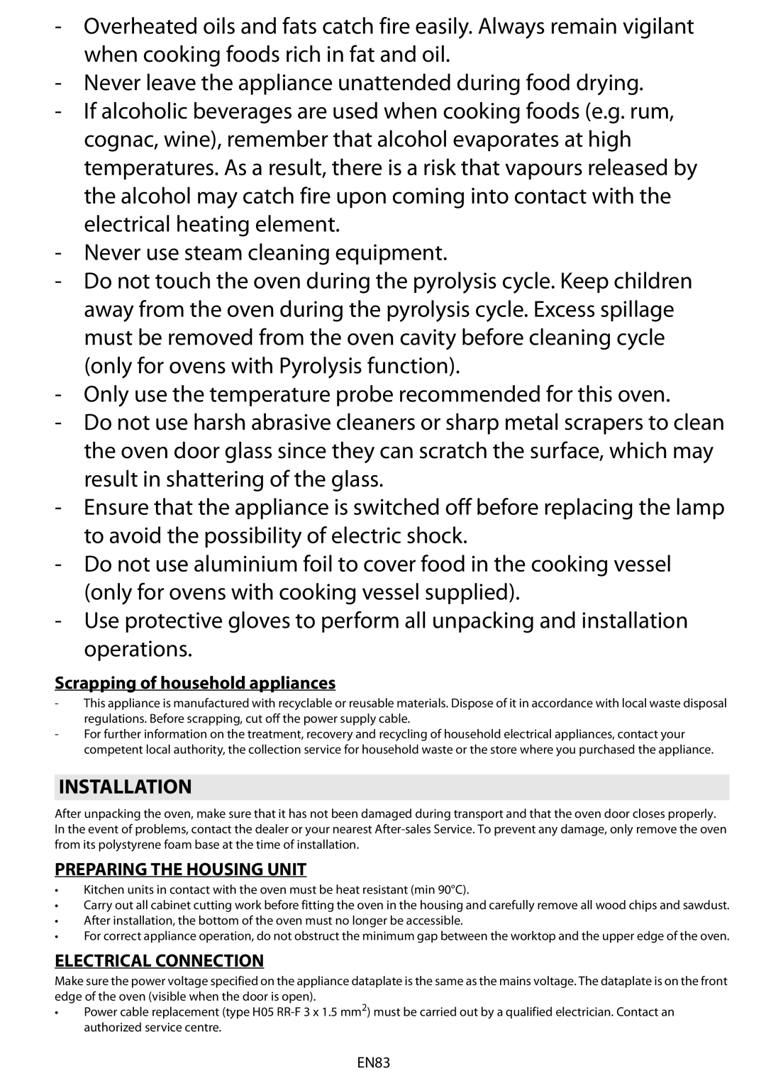 Whirlpool AKZ 561 manual Installation, Scrapping of household appliances, Preparing the Housing Unit, Electrical Connection 