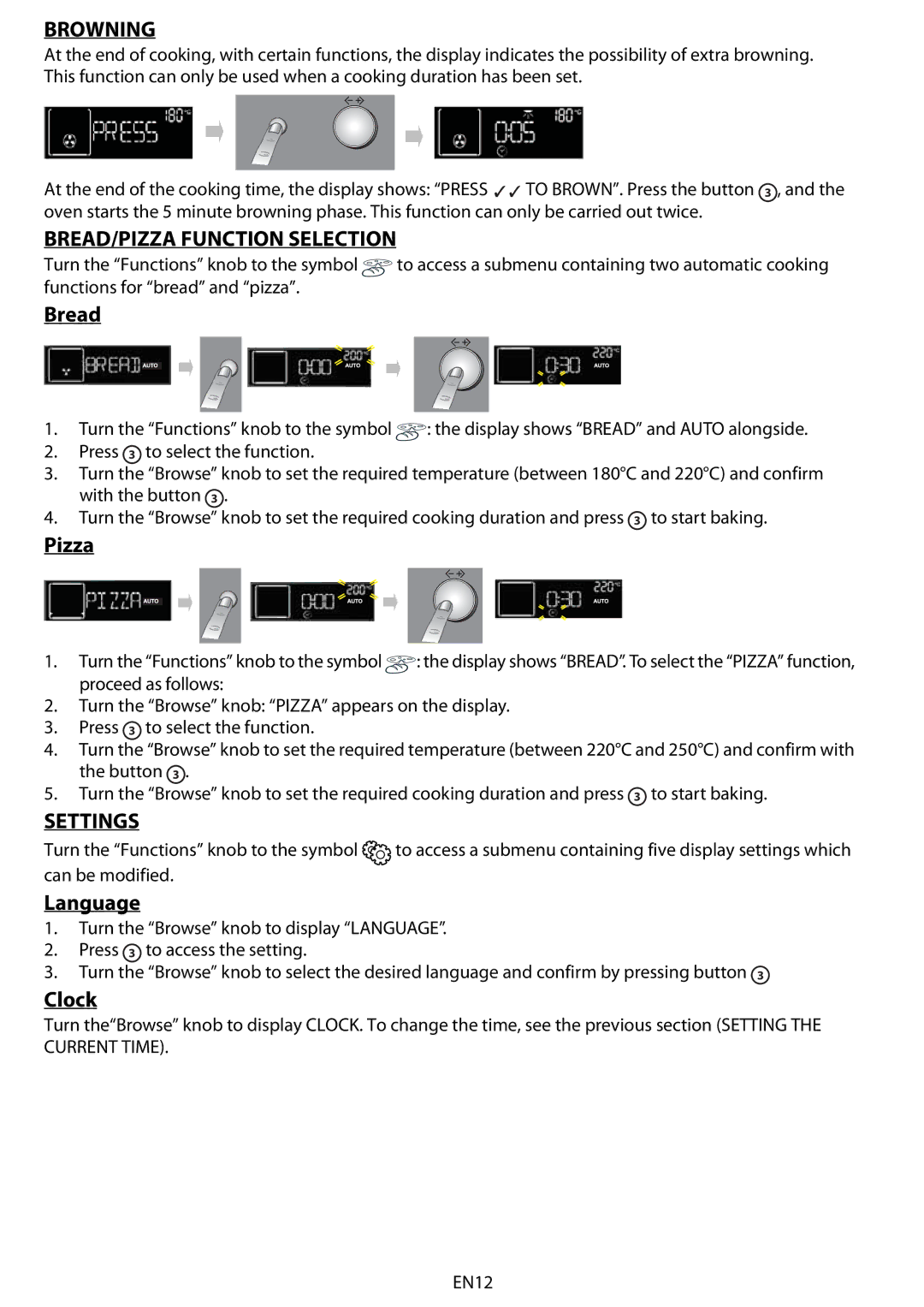 Whirlpool AKZ 561 manual Browning, BREAD/PIZZA Function Selection, Settings 