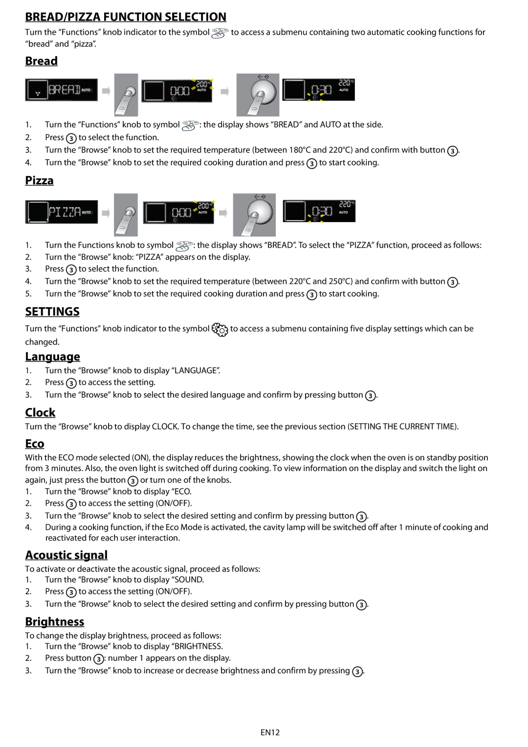 Whirlpool AKZ 562 manual BREAD/PIZZA Function Selection, Settings 