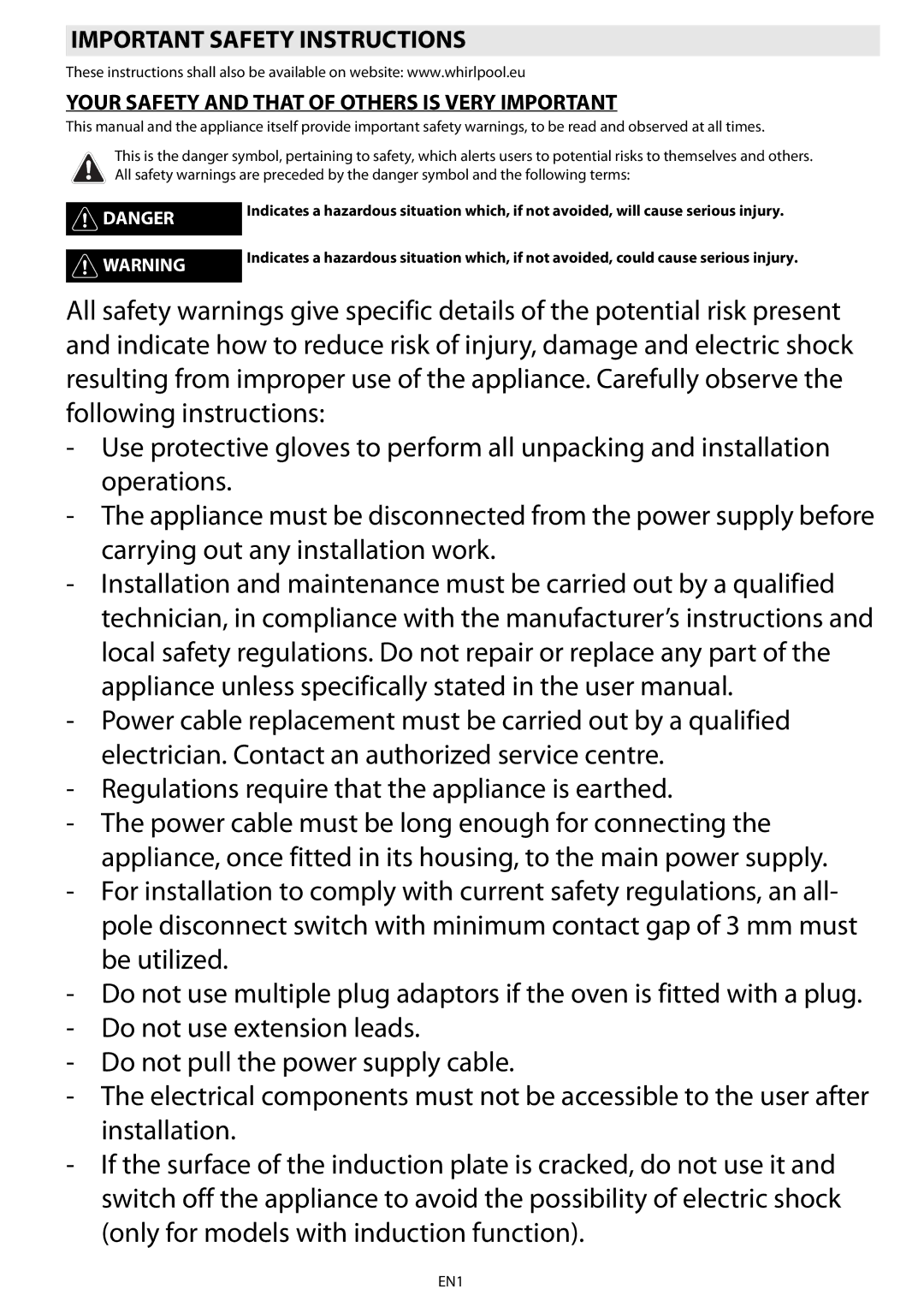 Whirlpool AKZ 562 manual Important Safety Instructions, Your Safety and That of Others is Very Important 