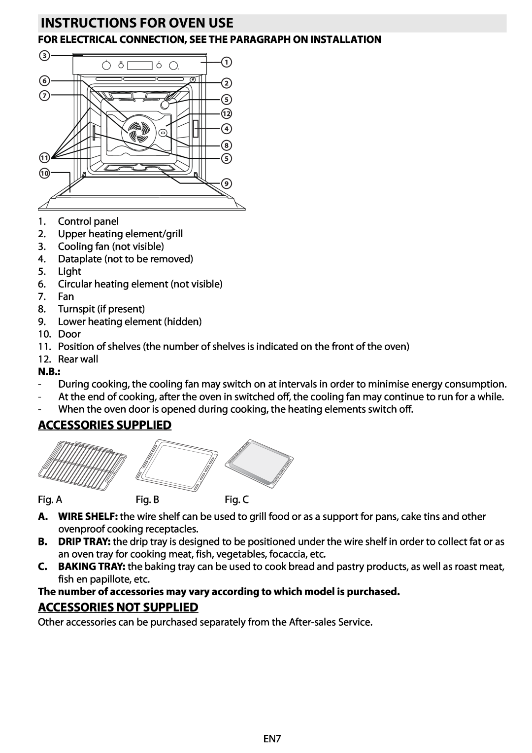Whirlpool AKZM 654 manual Instructions For Oven Use, Accessories Supplied, Accessories Not Supplied 
