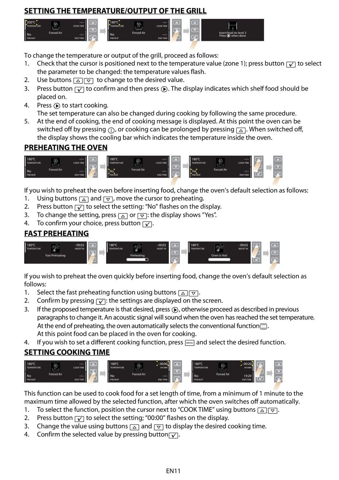 Whirlpool AKZM 6560 manual Setting the TEMPERATURE/OUTPUT of the Grill, Preheating the Oven, Fast Preheating 