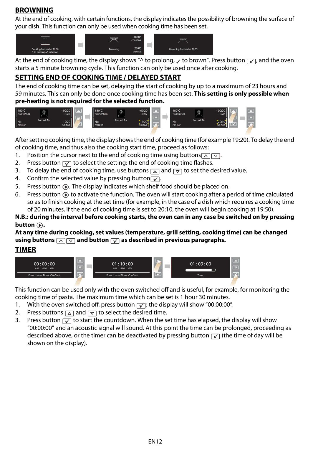 Whirlpool AKZM 6560 manual Browning, Setting END of Cooking Time / Delayed Start, Timer 