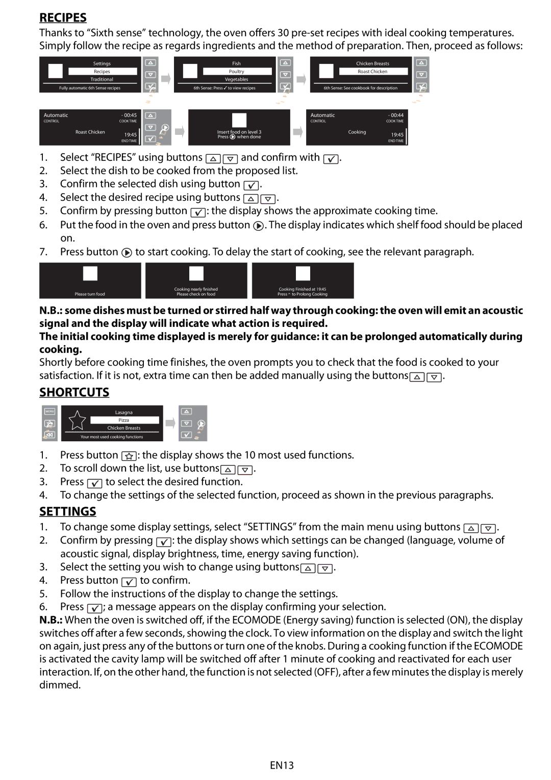 Whirlpool AKZM 6560 manual Recipes, Shortcuts, Settings 