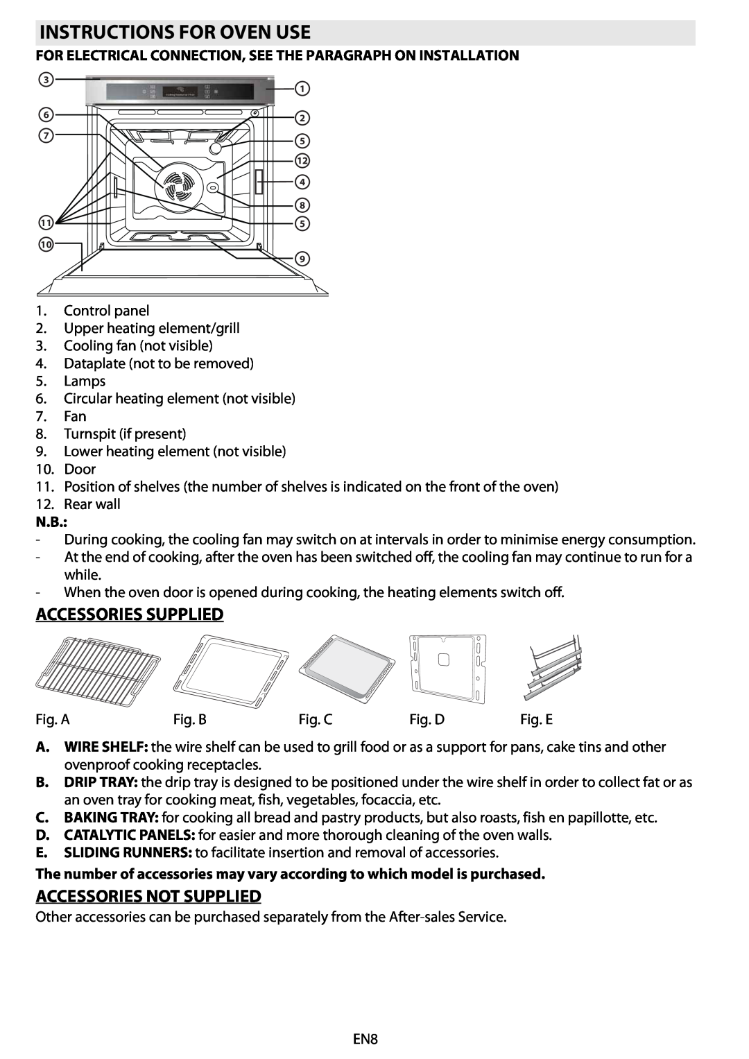 Whirlpool AKZM 6560 manual Instructions For Oven Use, Accessories Supplied, Accessories Not Supplied 