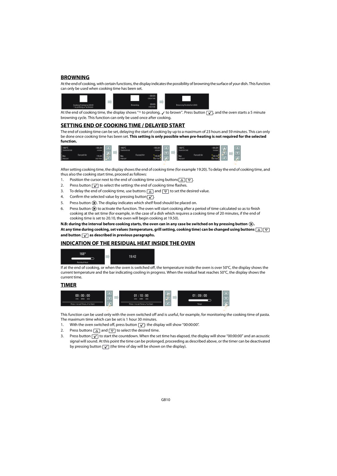 Whirlpool AKZM 656 Browning, Setting END of Cooking Time / Delayed Start, Indication of the Residual Heat Inside the Oven 