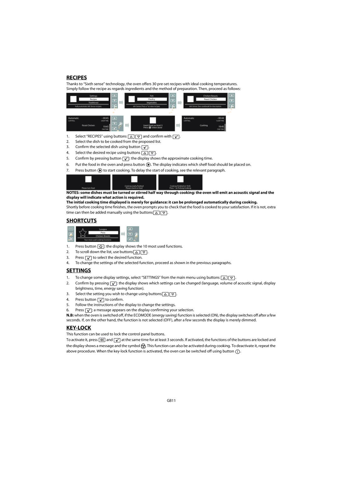 Whirlpool AKZM 656 manual Recipes, Shortcuts, Settings, Key-Lock 