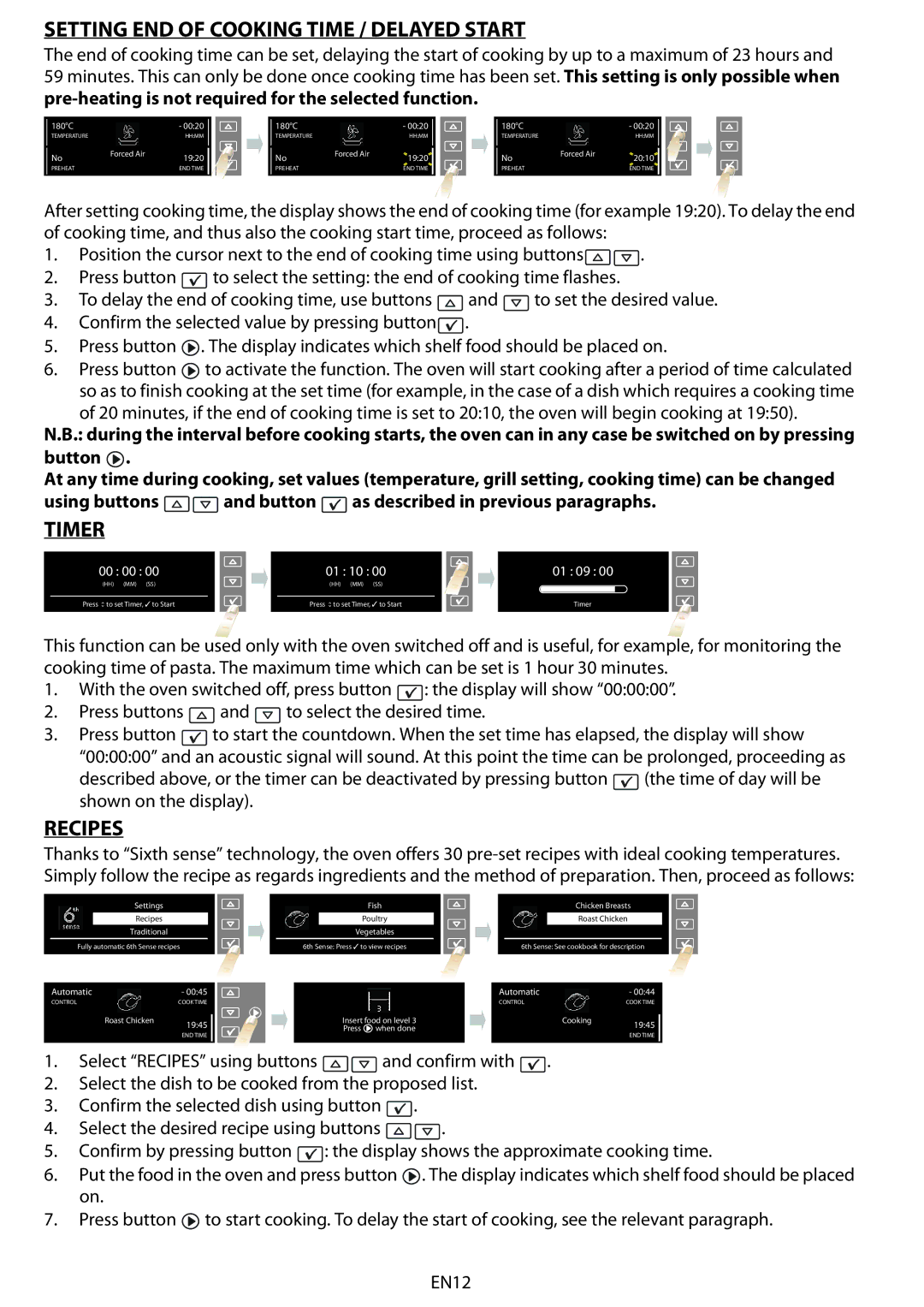 Whirlpool AKZM 6560 manual Setting END of Cooking Time / Delayed Start, Timer, Recipes 