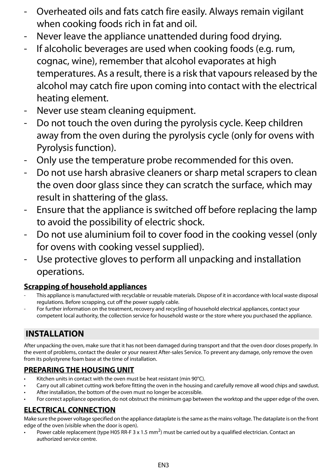 Whirlpool AKZM 6560 Installation, Scrapping of household appliances, Preparing the Housing Unit, Electrical Connection 