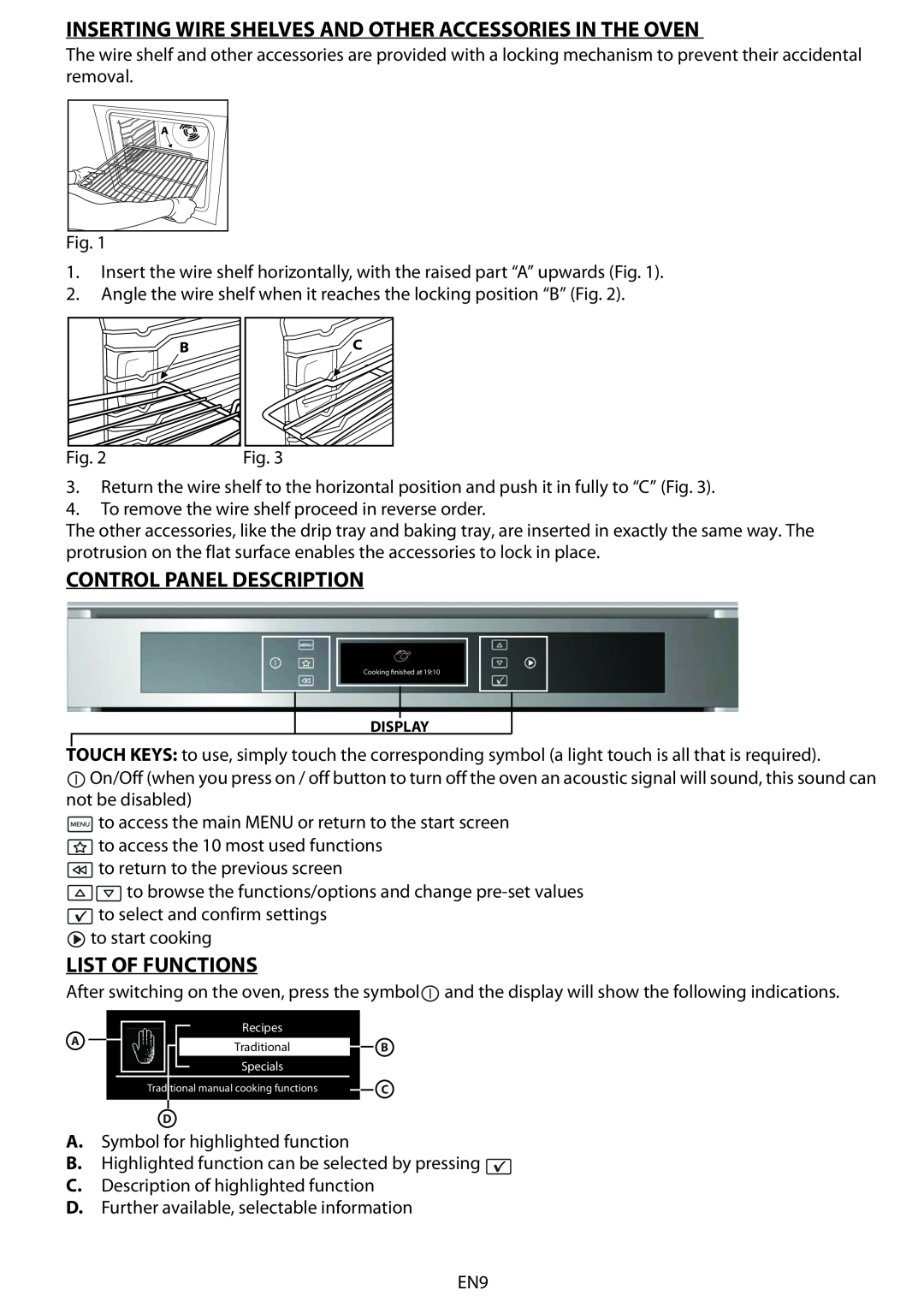 Whirlpool AKZM 6560 manual Control Panel Description, List Of Functions 