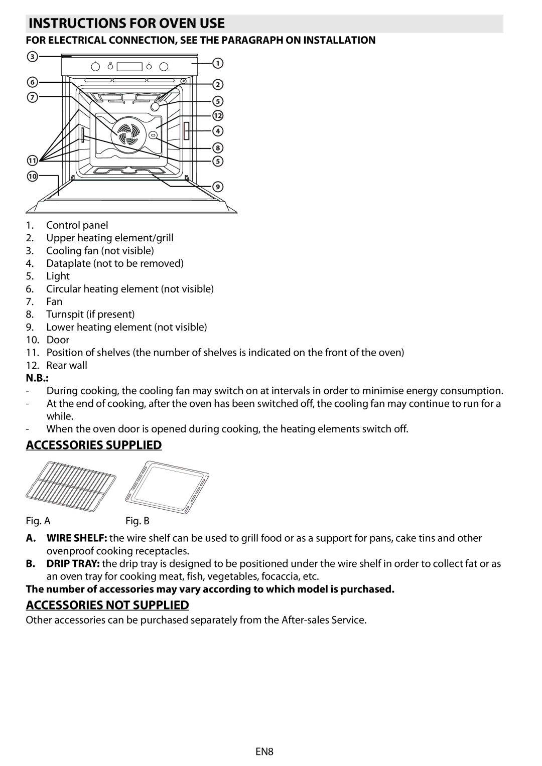 Whirlpool AKZM 6570 manual do utilizador Instructions for Oven USE, Accessories Supplied, Accessories not Supplied 