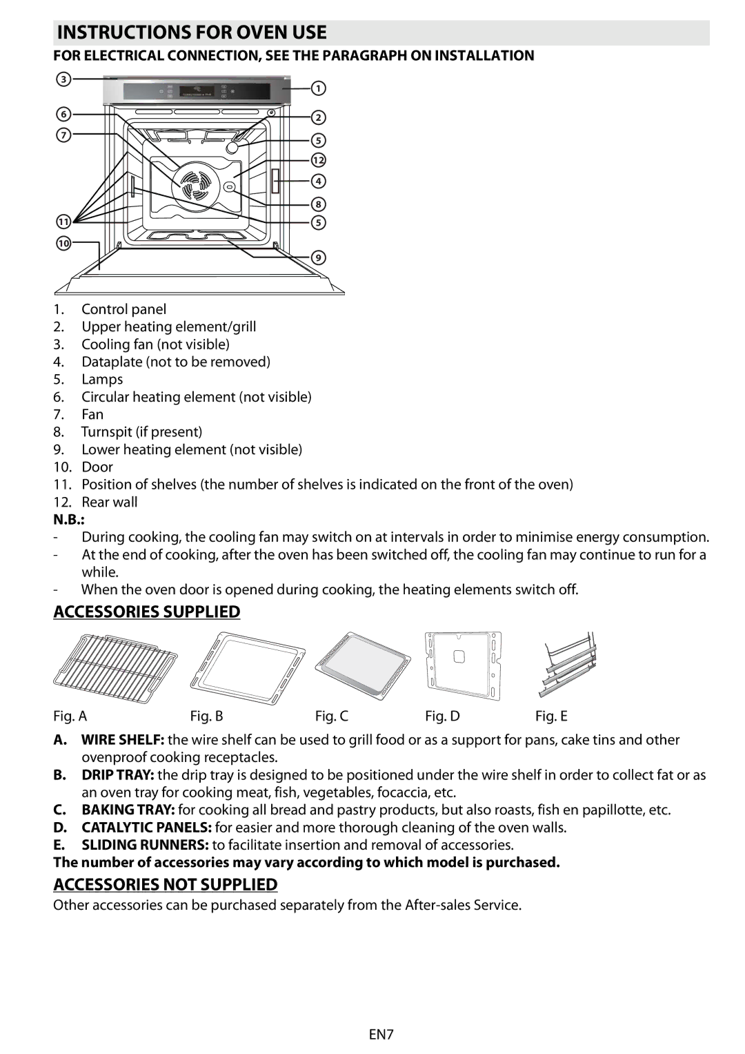 Whirlpool AKZM 663 manual Instructions for Oven USE, Accessories Supplied, Accessories not Supplied 