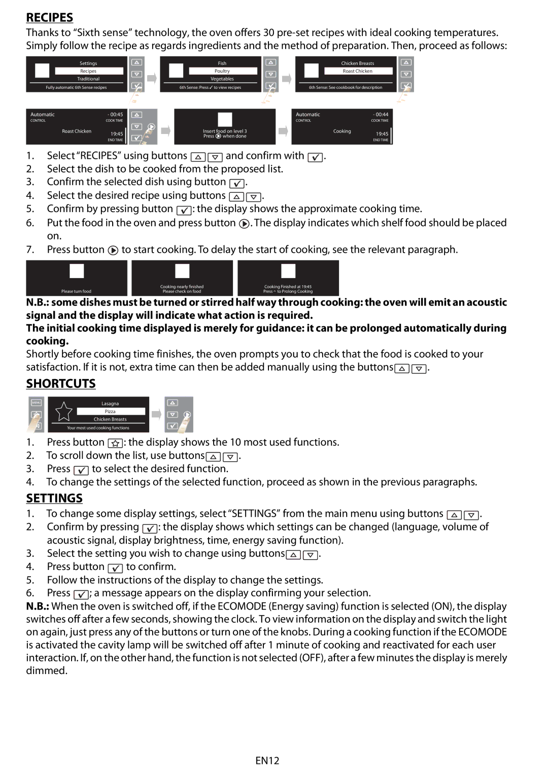 Whirlpool AKZM 663 manual Recipes, Shortcuts, Settings 