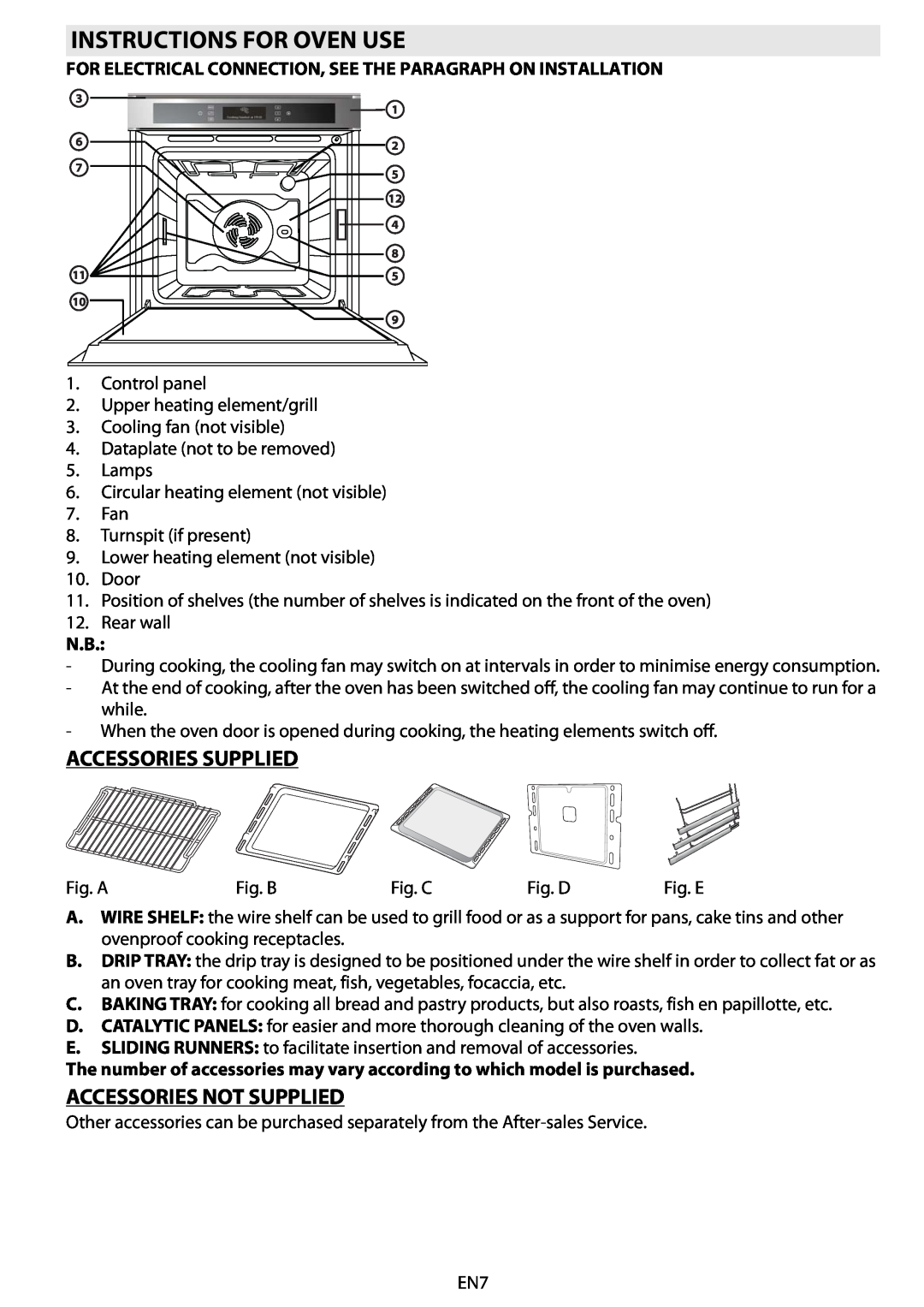 Whirlpool AKZM 663 manual Instructions For Oven Use, Accessories Supplied, Accessories Not Supplied 