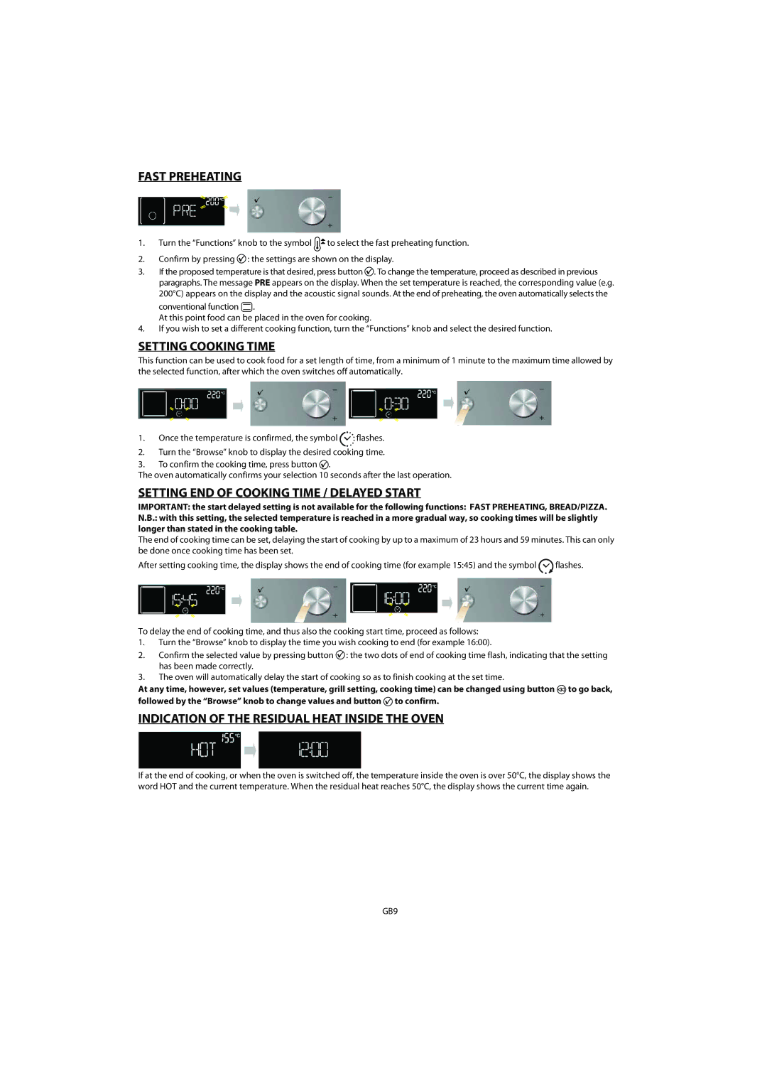 Whirlpool AKZM 755 manuel dutilisation Fast Preheating, Setting Cooking Time, Setting END of Cooking Time / Delayed Start 